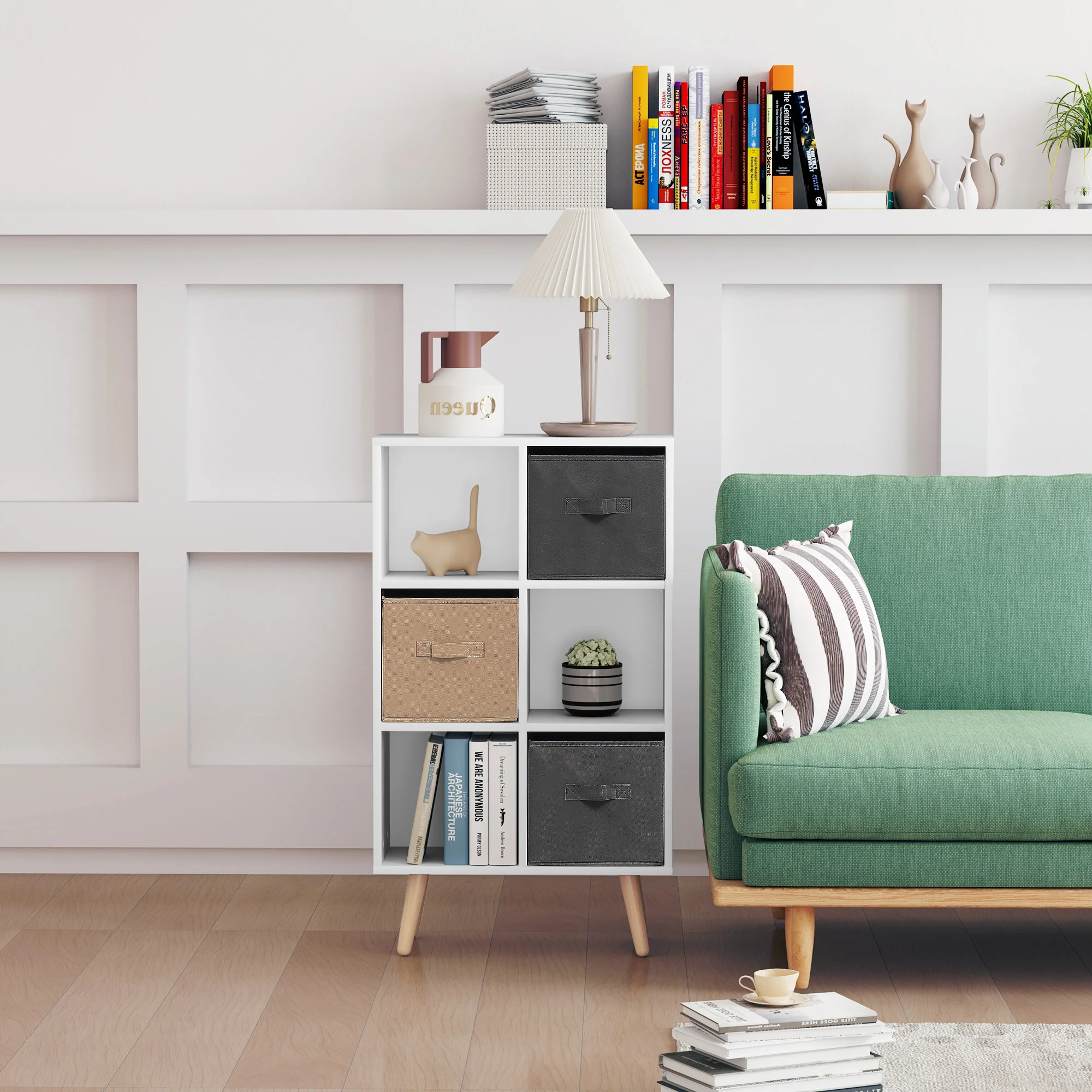 HOMCOM Freestanding 6 Cube Storage Cabinet Unit Bookcase W/ 3 Drawer White - Image 7
