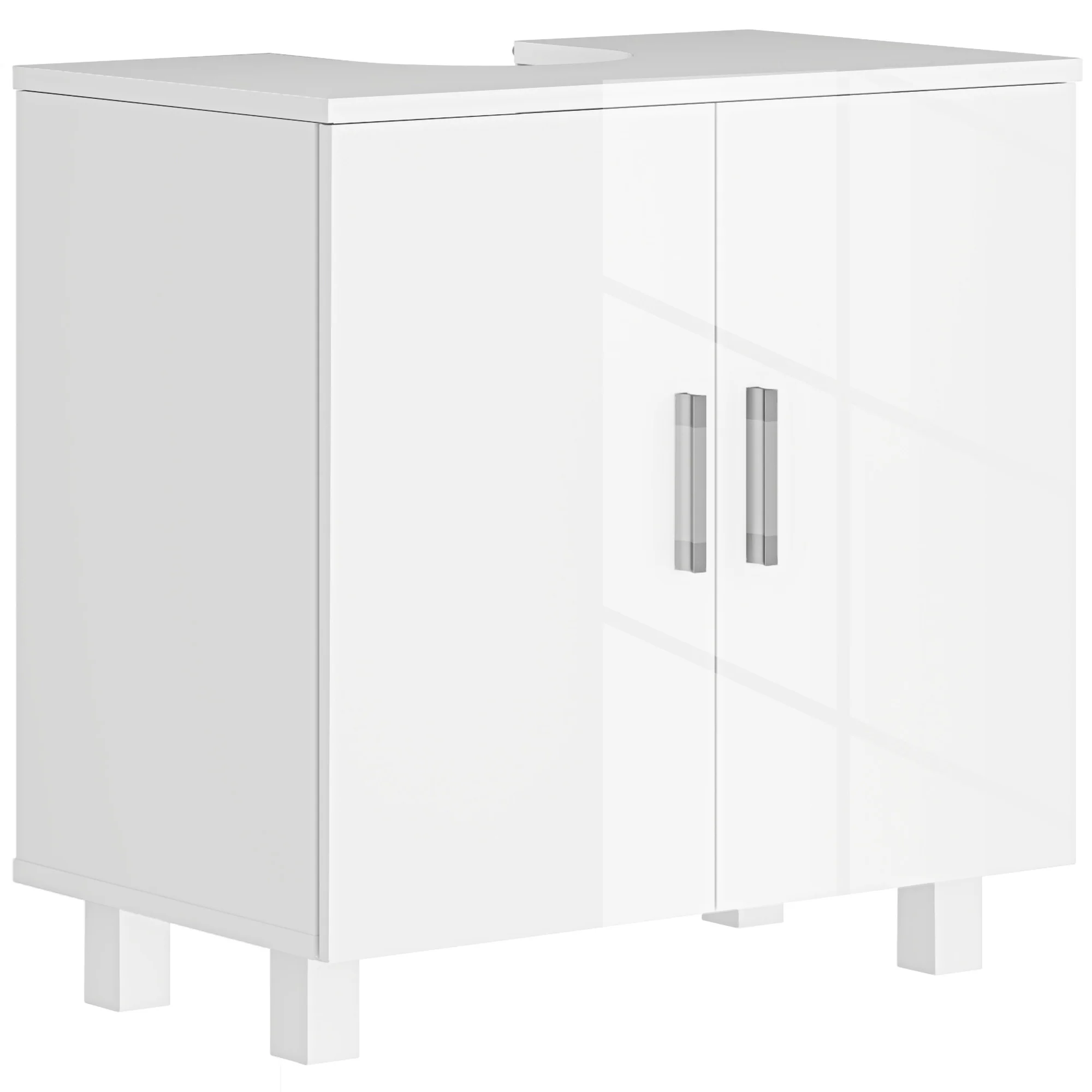HOMCOM Freestanding Bathroom High Gloss Under Sink Cabinet, White