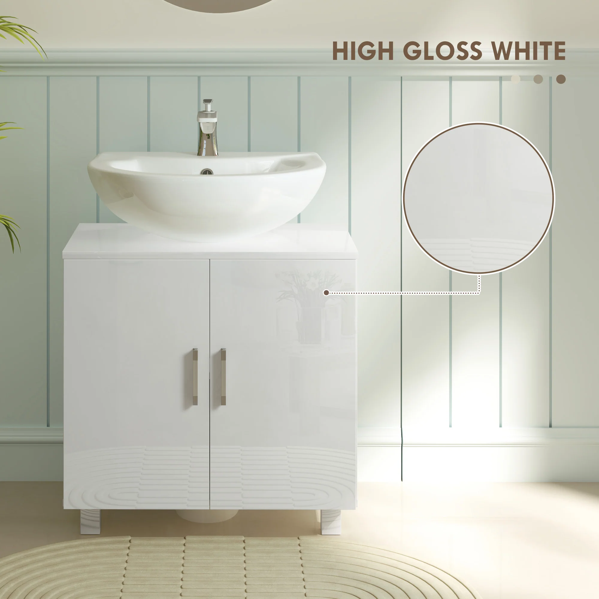 HOMCOM Freestanding Bathroom High Gloss Under Sink Cabinet, White - Image 6