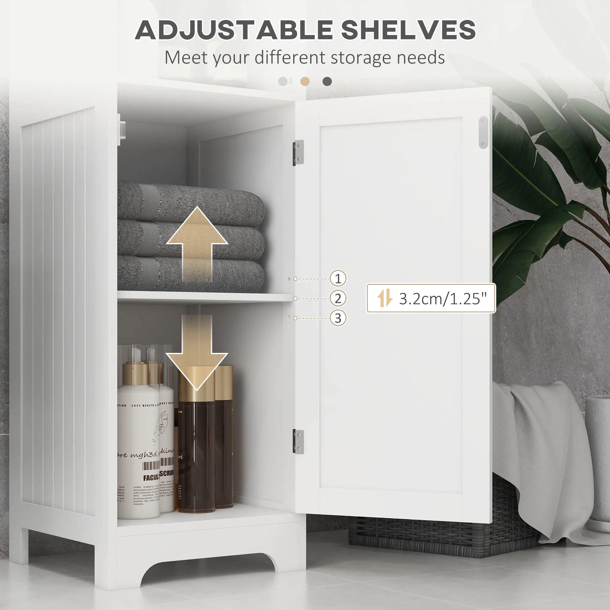 HOMCOM Freestanding Bathroom Tall Cabinet With Adjustable Shelf, White - Image 6