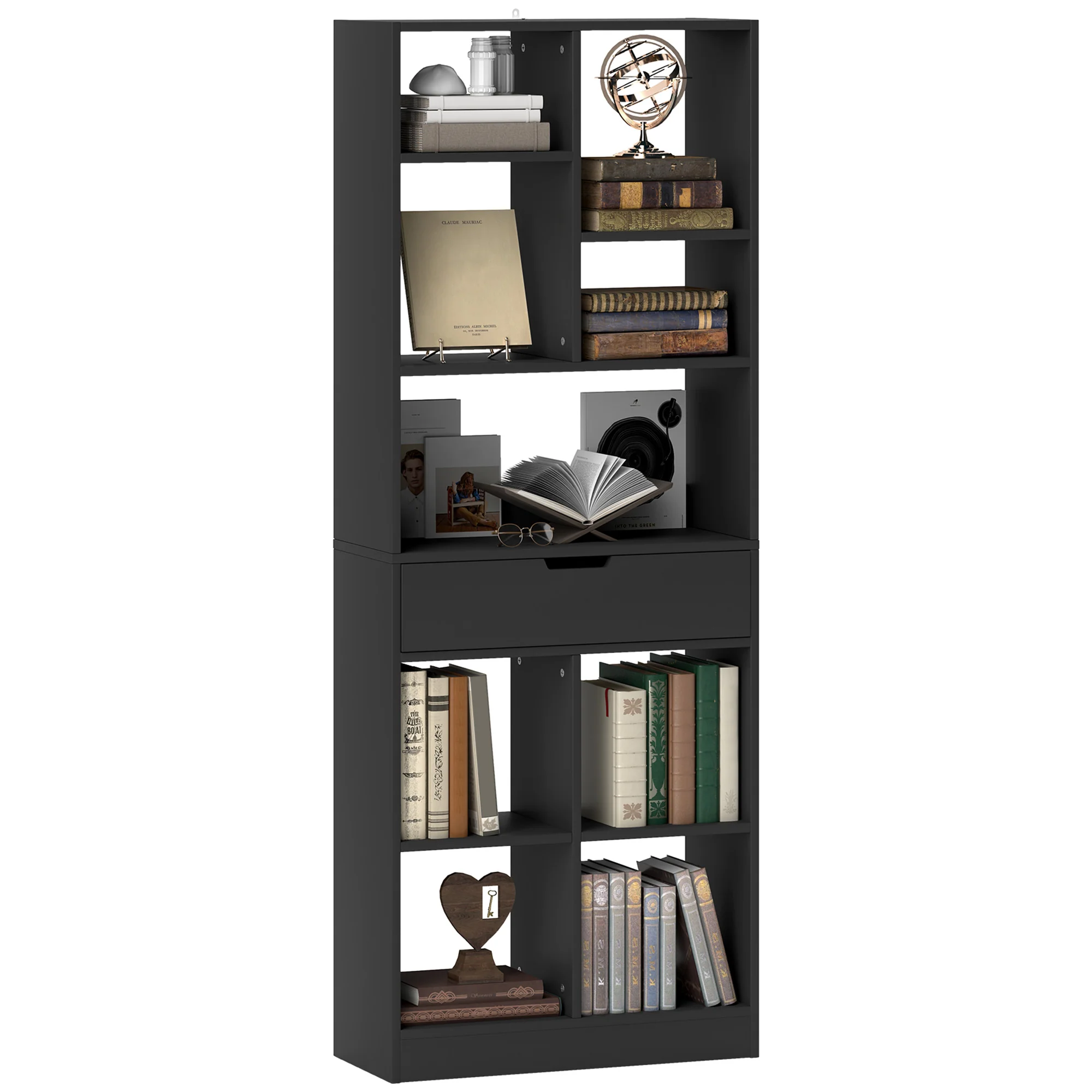 HOMCOM Freestanding Bookcase Display Shelf With Drawer For Home Office