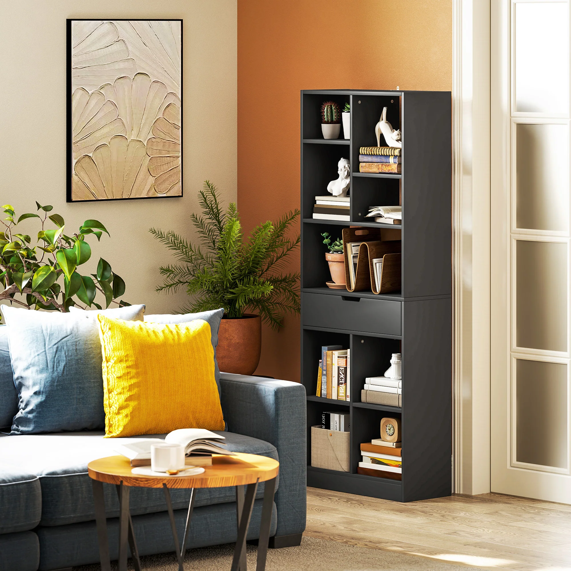 HOMCOM Freestanding Bookcase Display Shelf With Drawer For Home Office - Image 2
