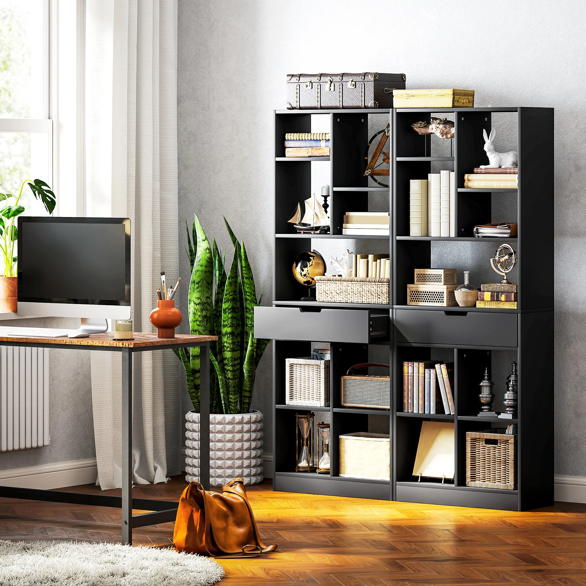 HOMCOM Freestanding Bookcase Display Shelf With Drawer For Home Office - Image 6