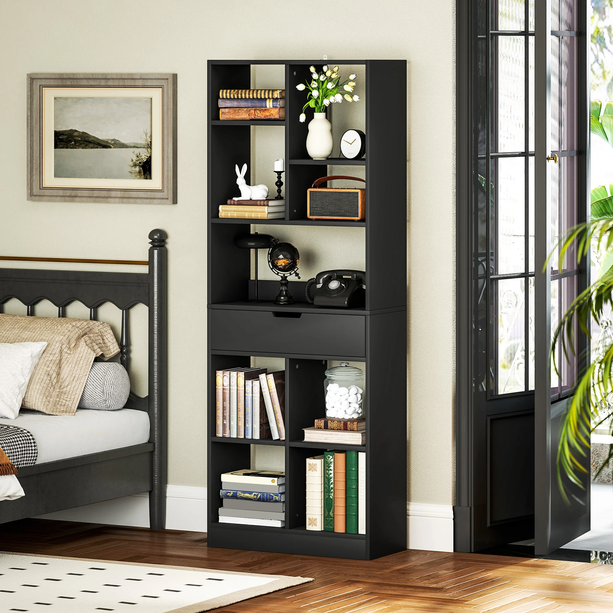 HOMCOM Freestanding Bookcase Display Shelf With Drawer For Home Office - Image 7