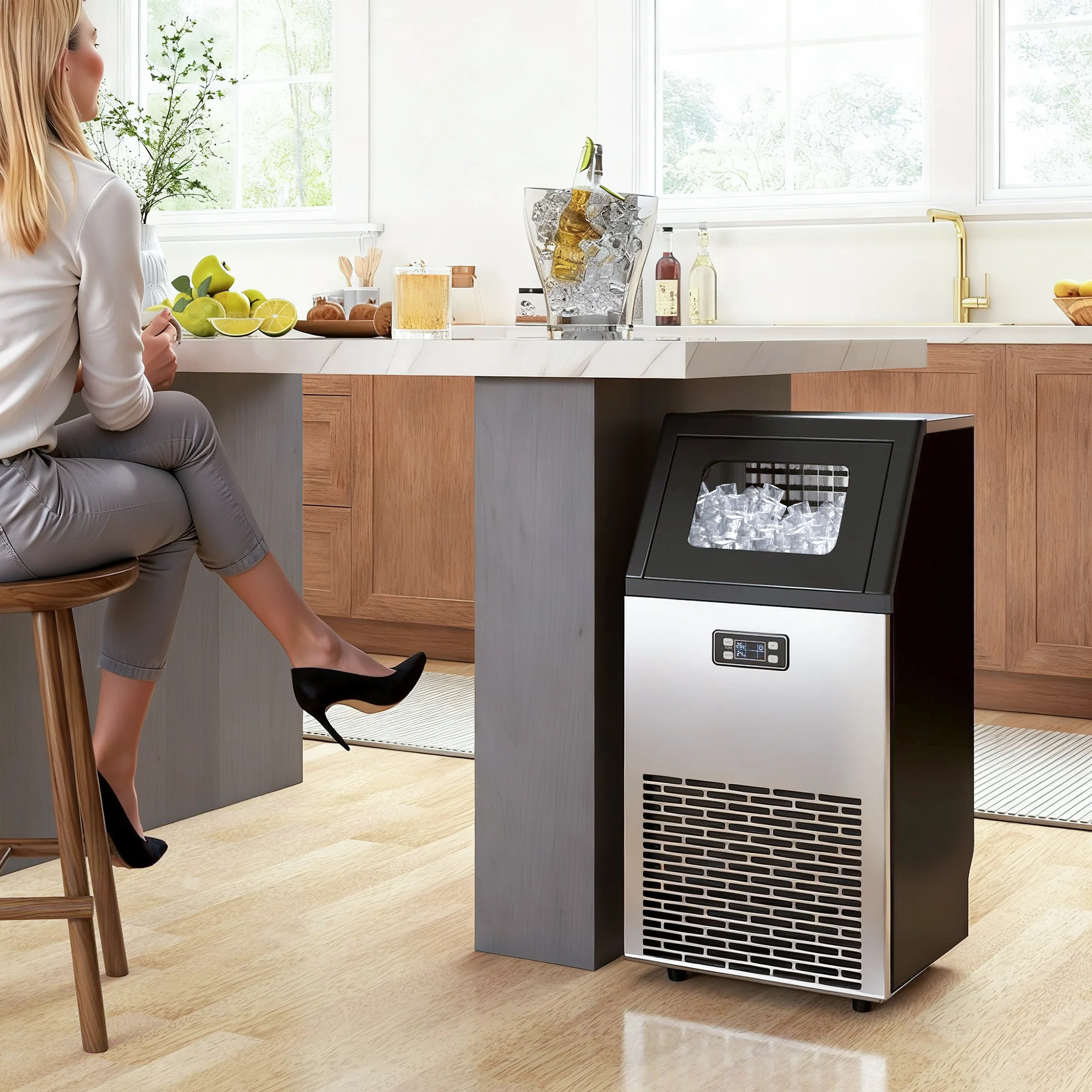 HOMCOM Freestanding Ice Machine With 45kg/24H Capacity, Commercial Ice Maker - Image 2