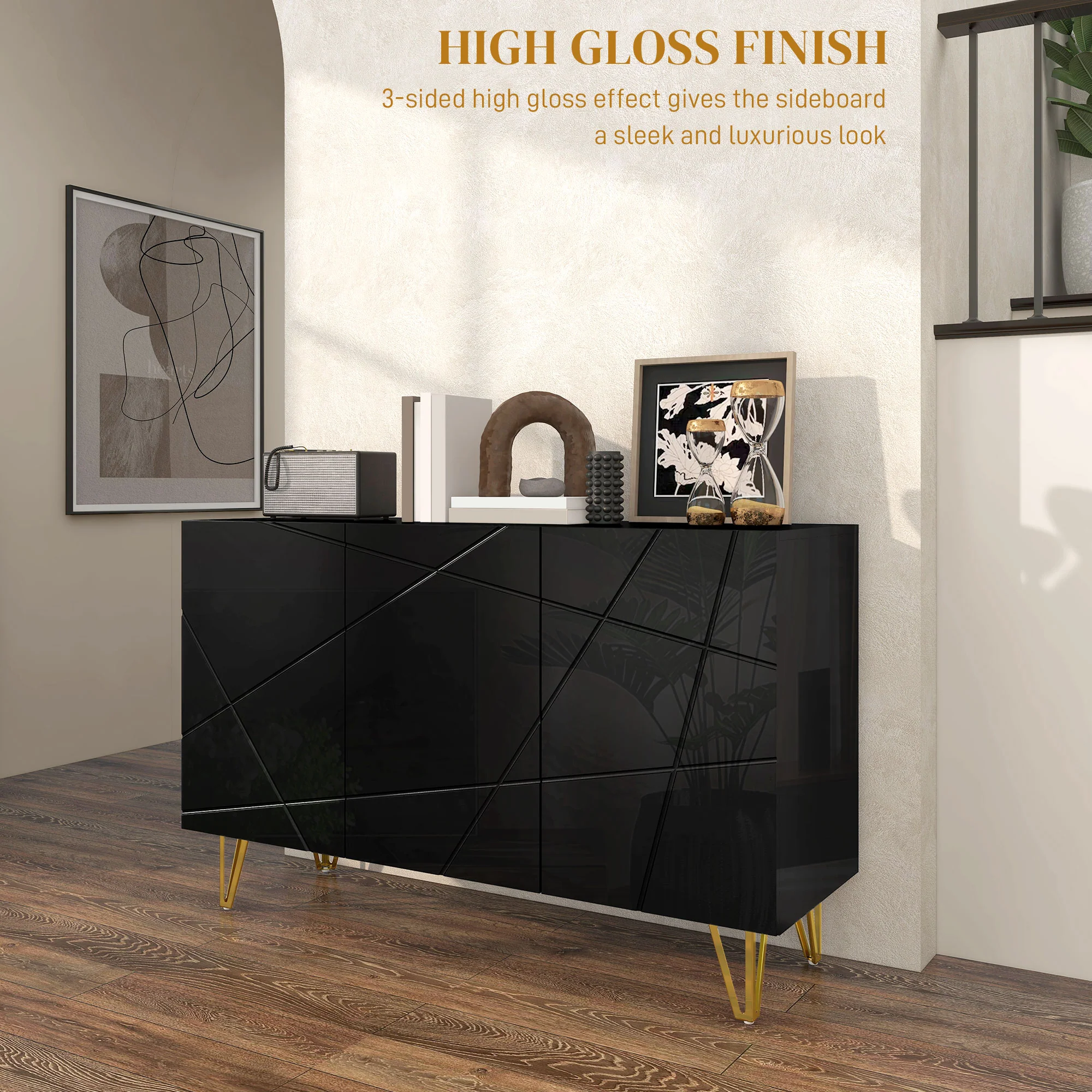 HOMCOM Freestanding Storage Cabinet with Adjustable Shelves for Living Room - Image 3