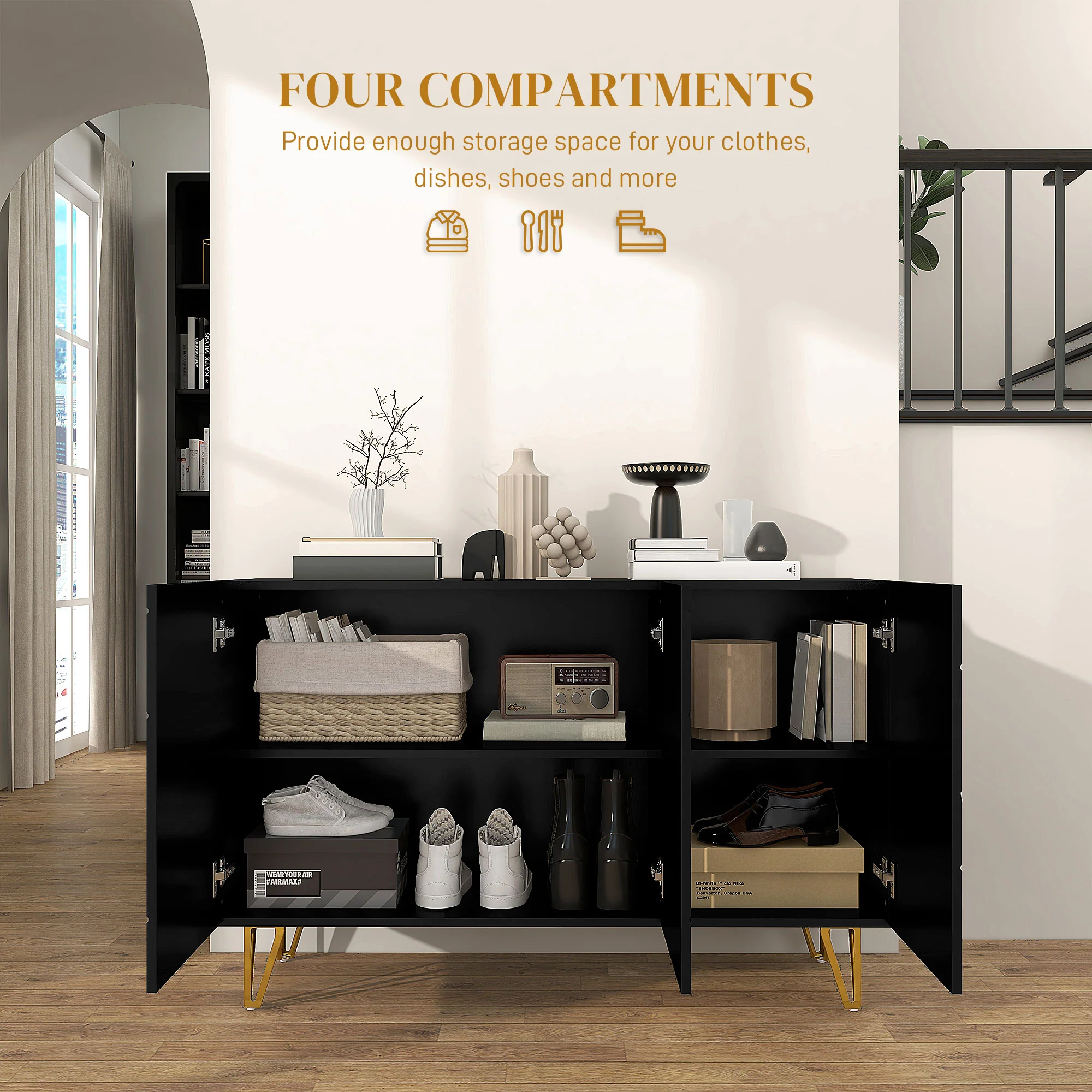 HOMCOM Freestanding Storage Cabinet with Adjustable Shelves for Living Room - Image 4