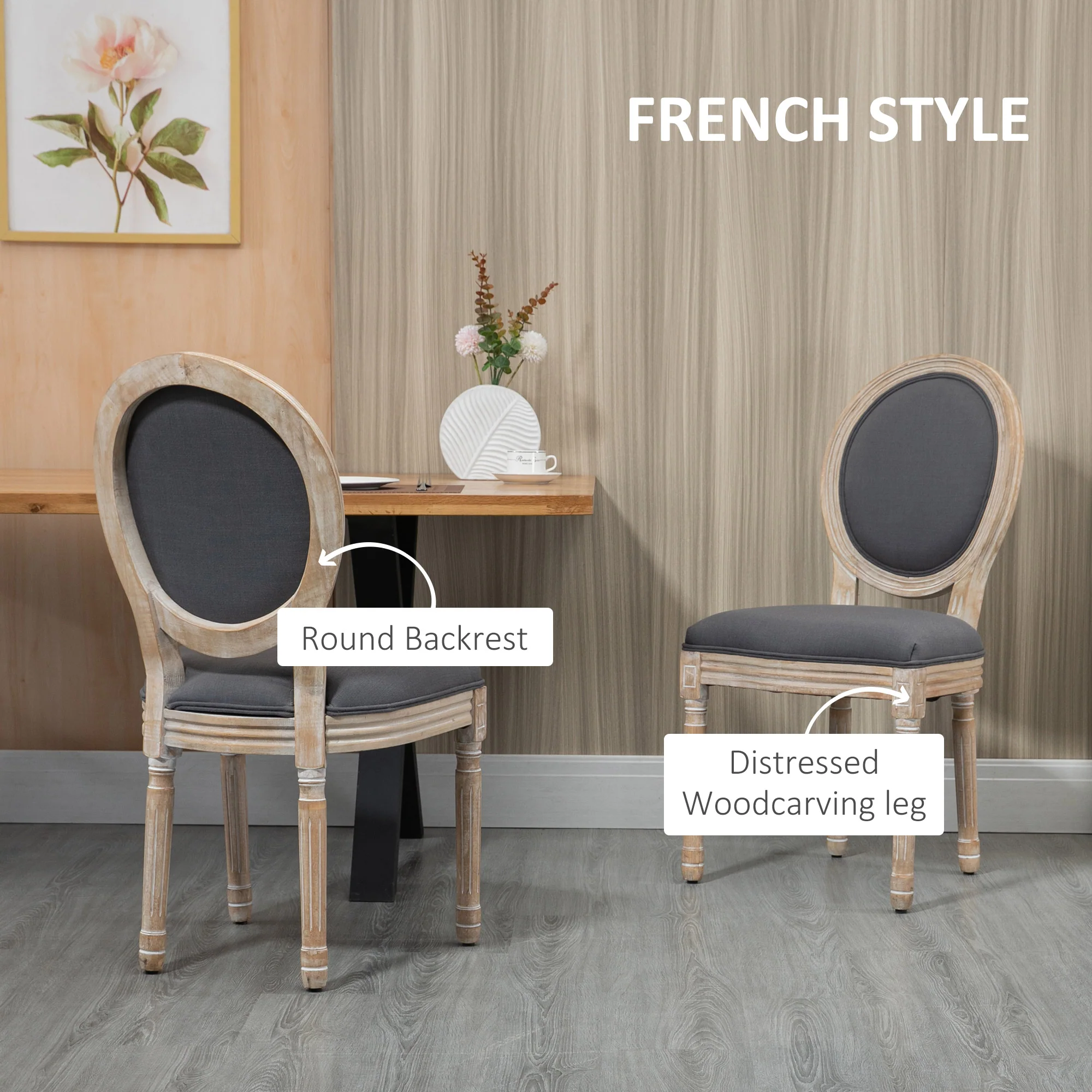 HOMCOM French-Style Dining Chairs Set Of 2 With Linen Upholstery, Backrest - Image 3