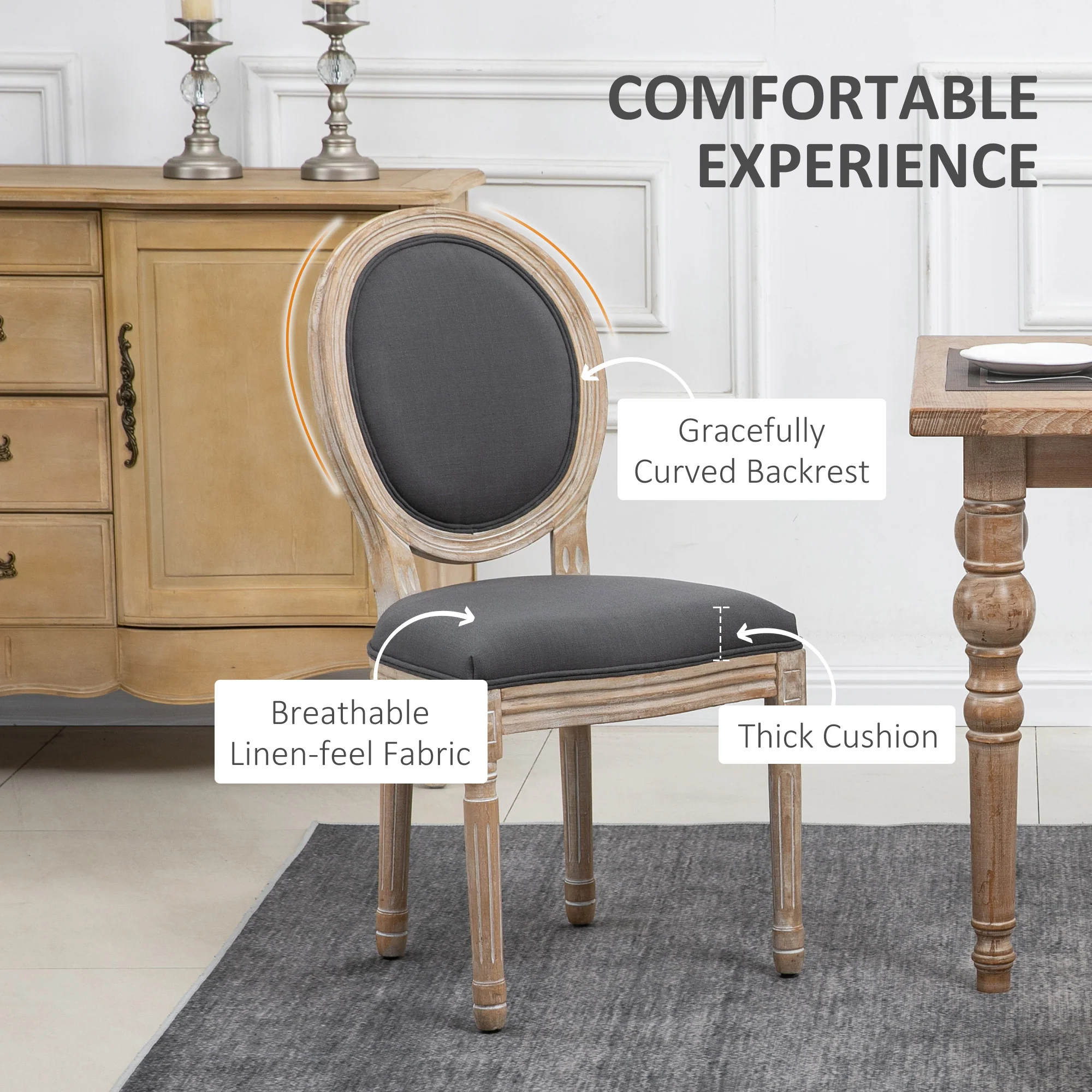 HOMCOM French-Style Dining Chairs Set Of 2 With Linen Upholstery, Backrest - Image 4