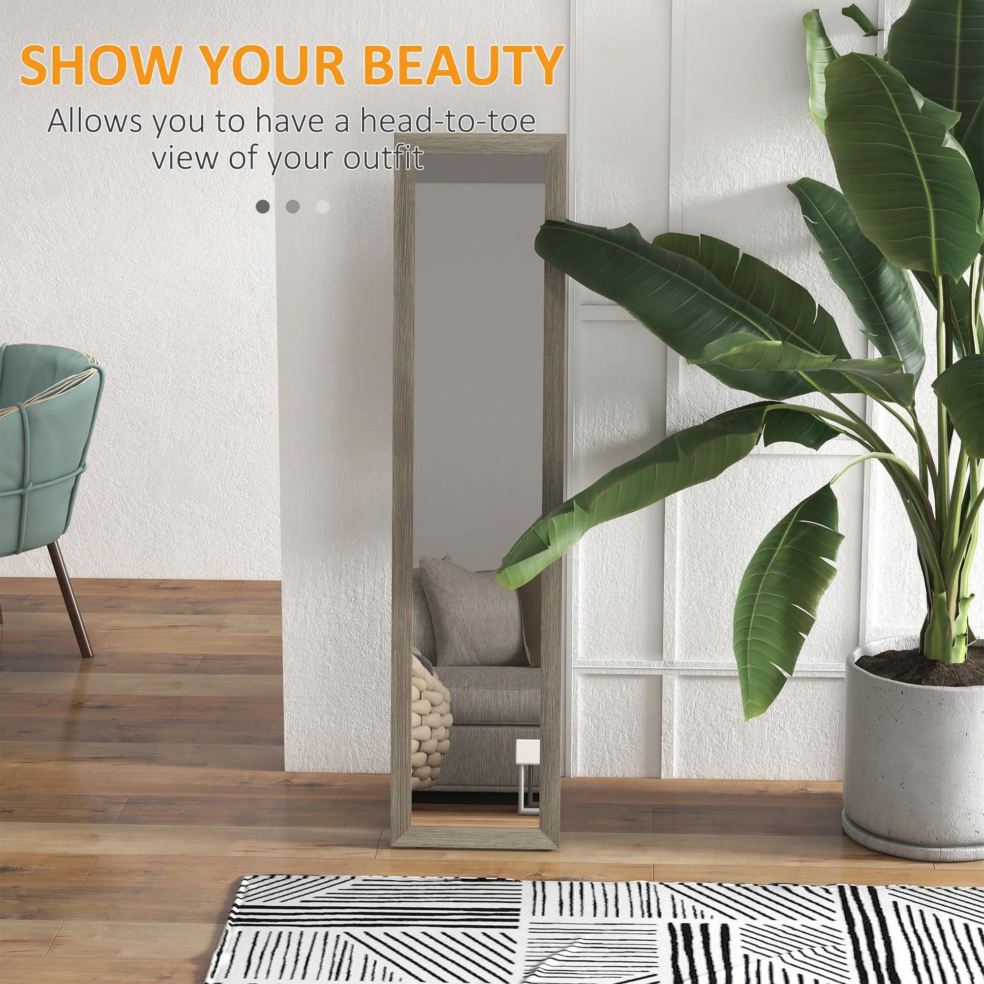 HOMCOM Full Length Mirror Farmhouse Wall Mirror Hanging Freestanding Grey - Image 4
