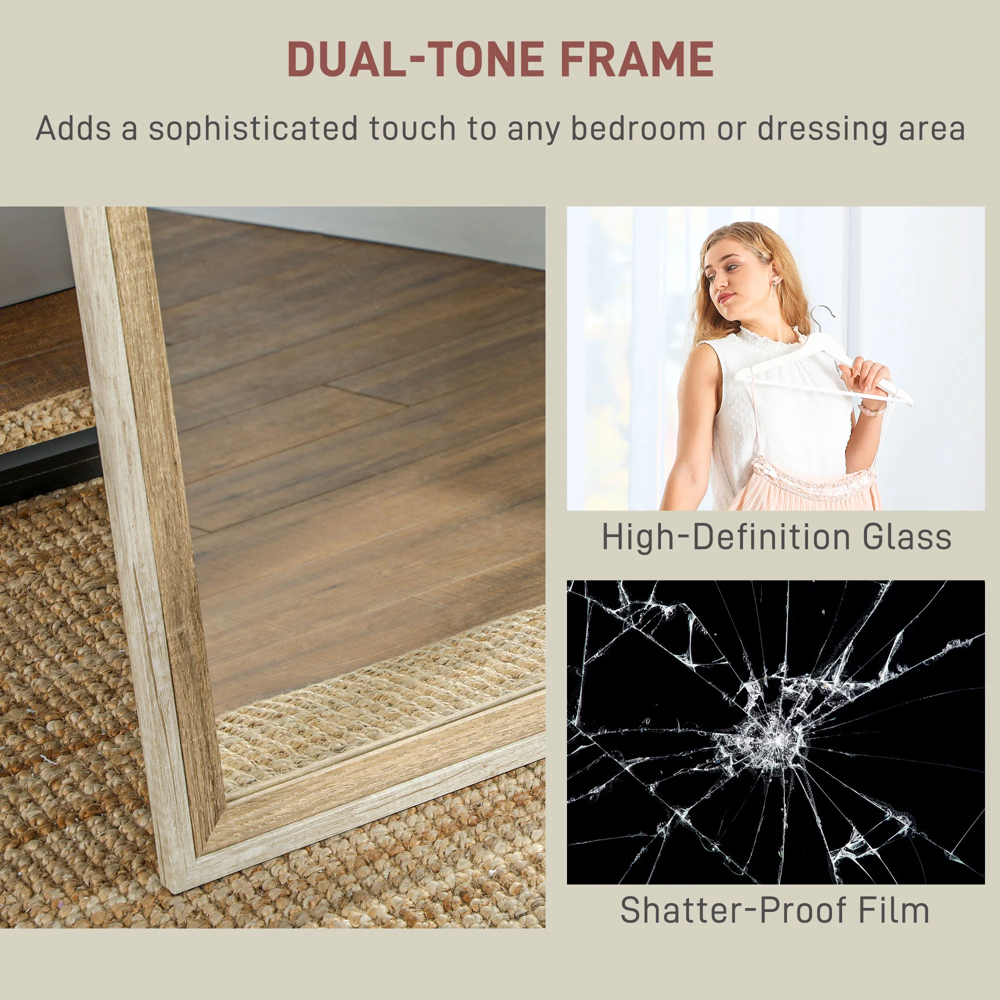 HOMCOM Full Length Mirror, Standing Leaning Wall, 163 X 53 Cm - Image 13