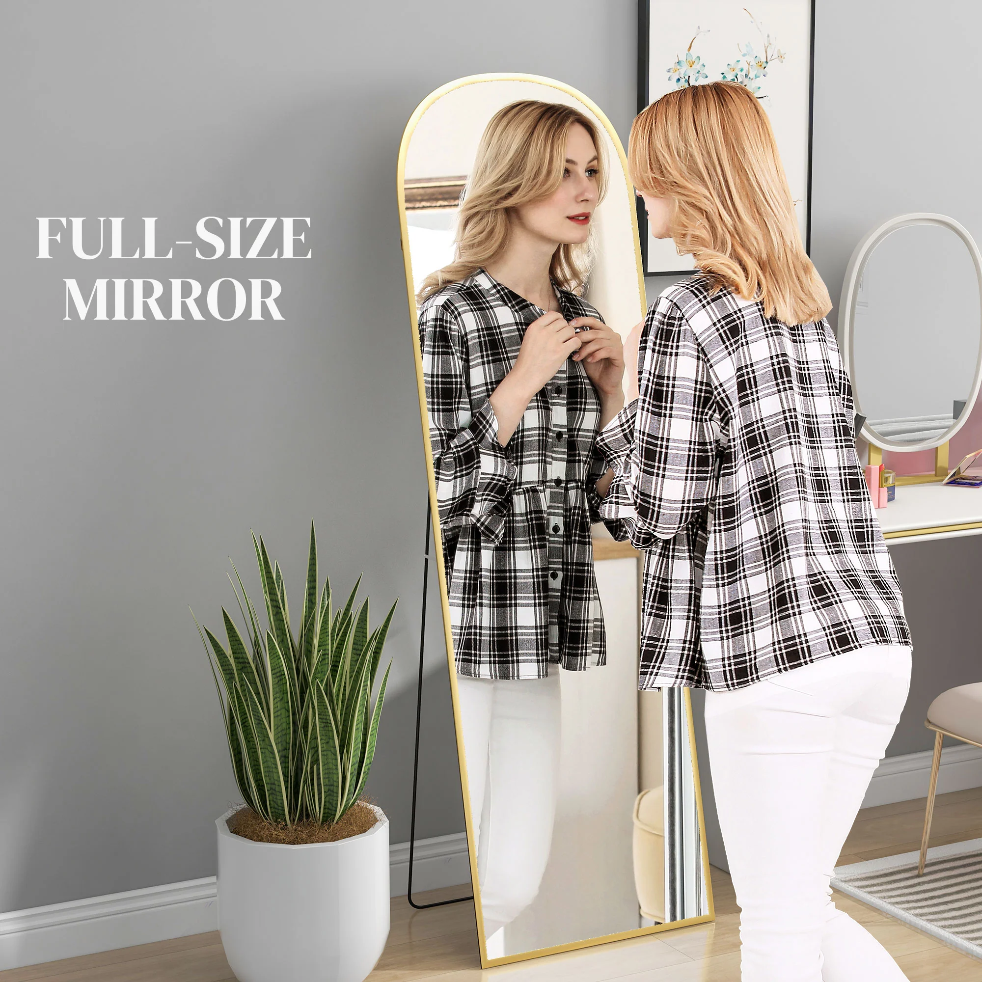HOMCOM Full Length Mirror with Aluminium Alloy Frame Hanging or Leaning - Image 3