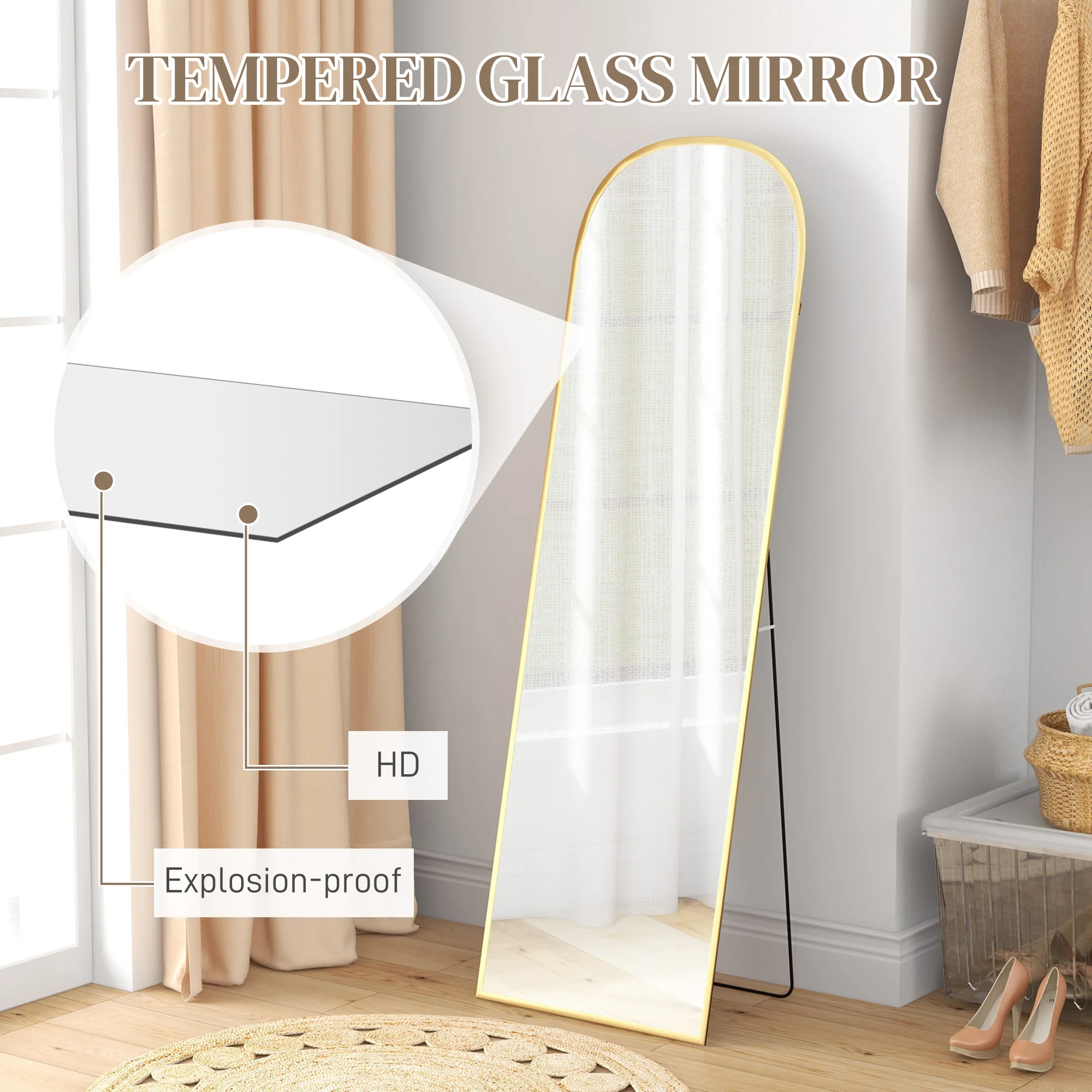 HOMCOM Full Length Mirror with Aluminium Alloy Frame Hanging or Leaning - Image 4