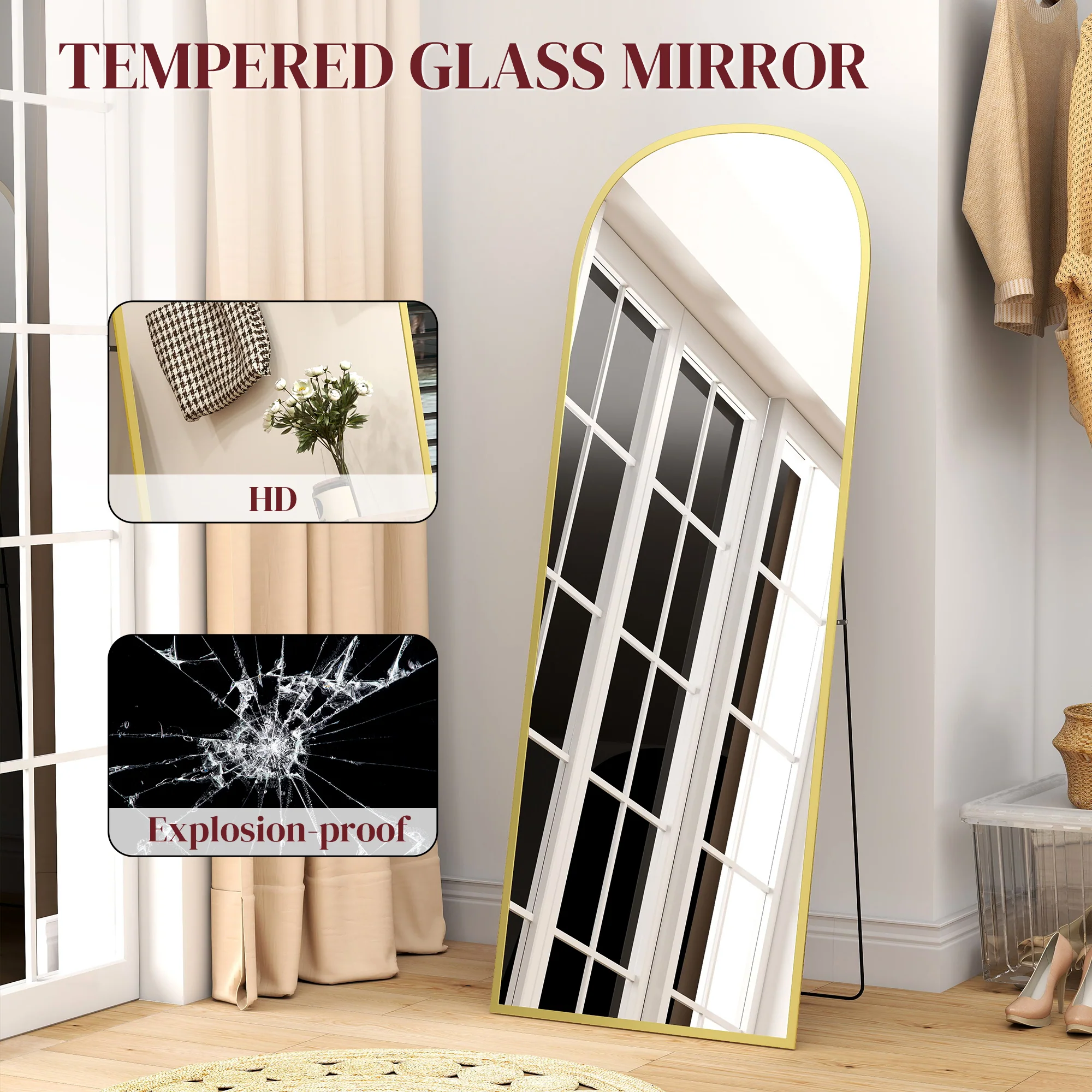 HOMCOM Full Length Mirror With Aluminium Alloy Frame Hanging Or Leaning - Image 13