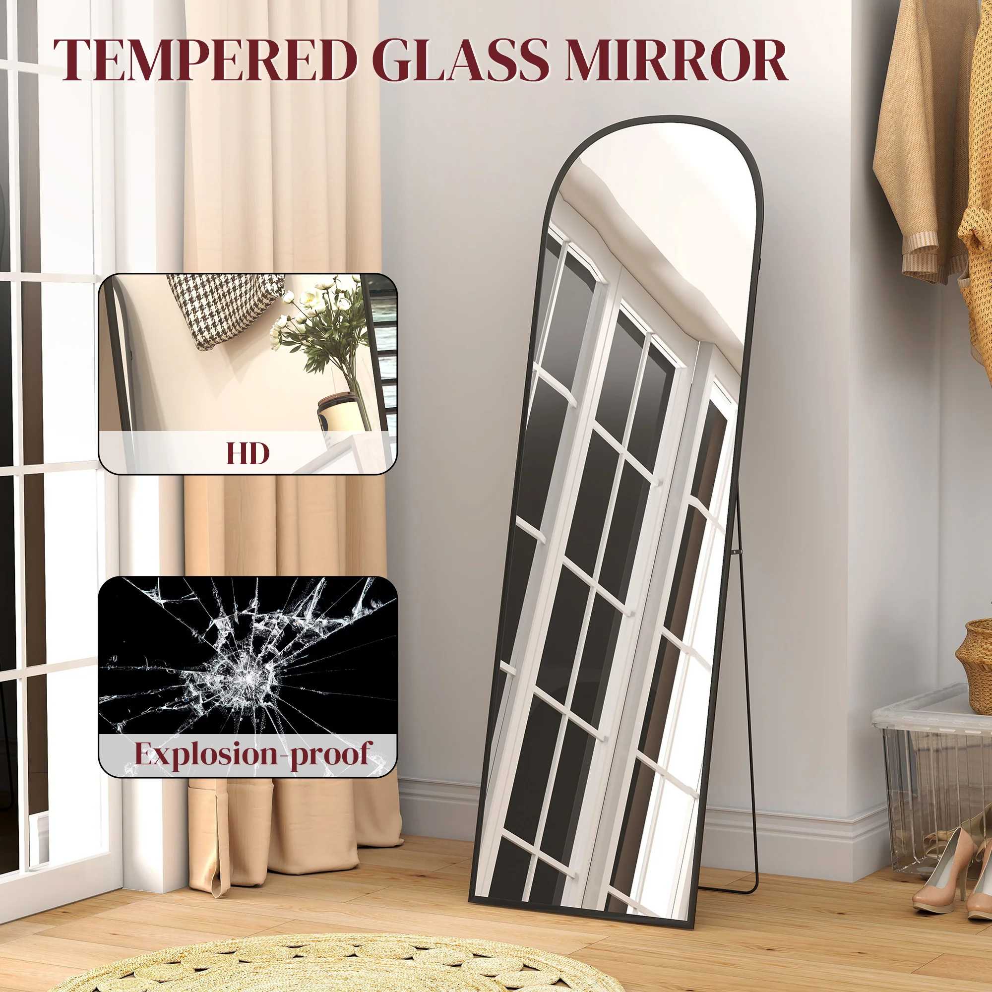 HOMCOM Full Length Mirror With Aluminium Alloy Frame Hanging Or Leaning - Image 4