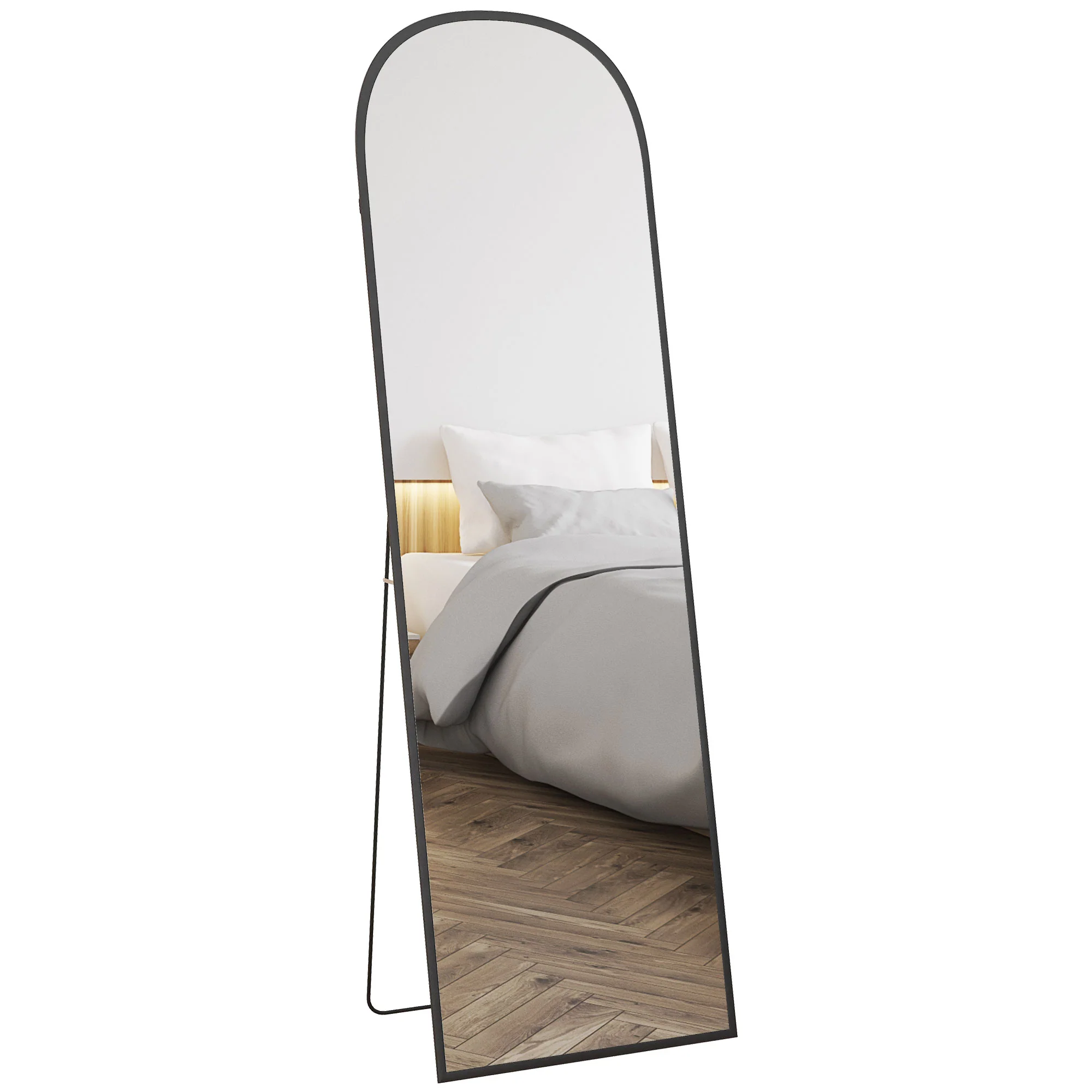 HOMCOM Full Length Mirror With Aluminium Alloy Frame Hanging Or Leaning Black