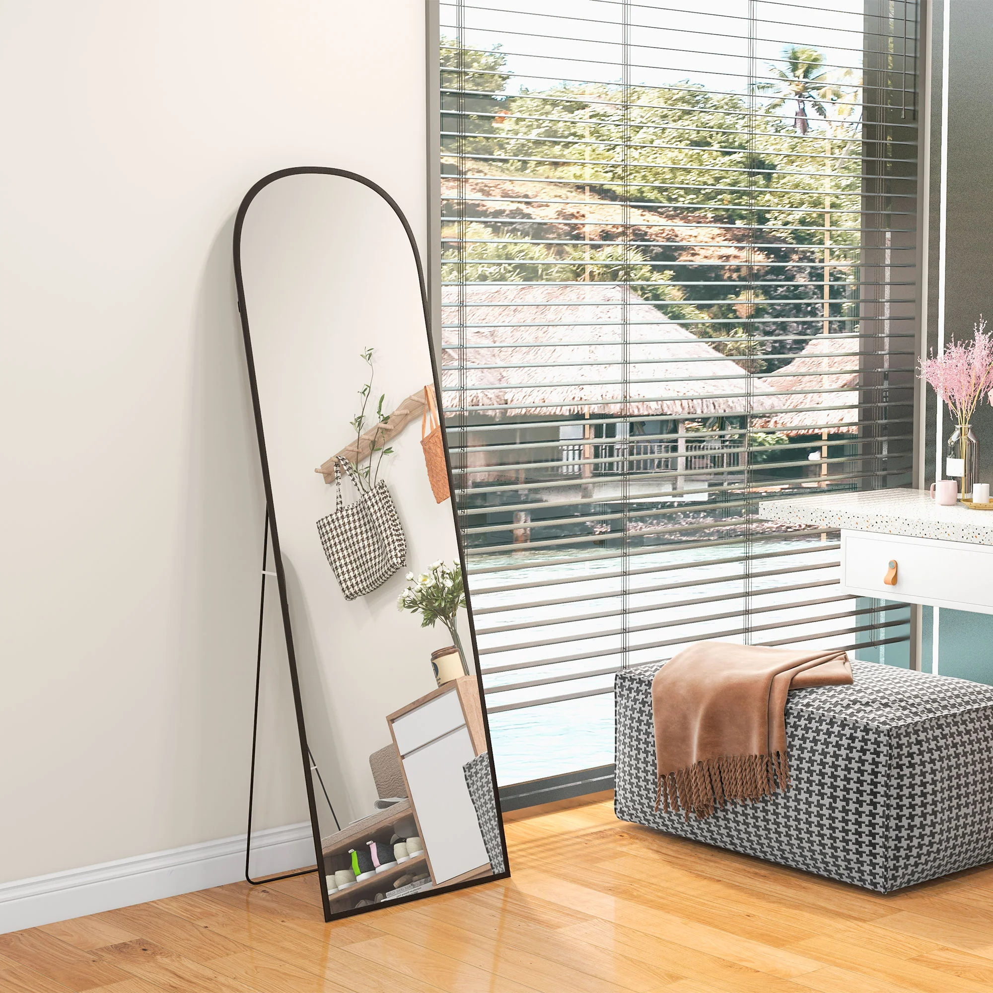 HOMCOM Full Length Mirror With Aluminium Alloy Frame Hanging Or Leaning Black - Image 2