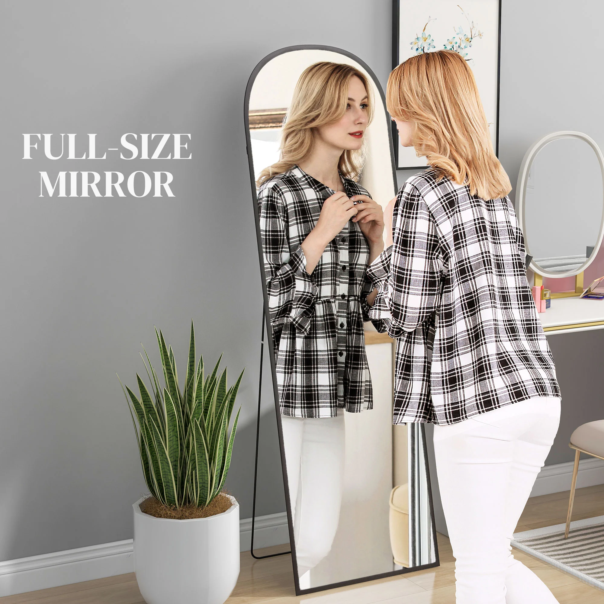 HOMCOM Full Length Mirror With Aluminium Alloy Frame Hanging Or Leaning Black - Image 3