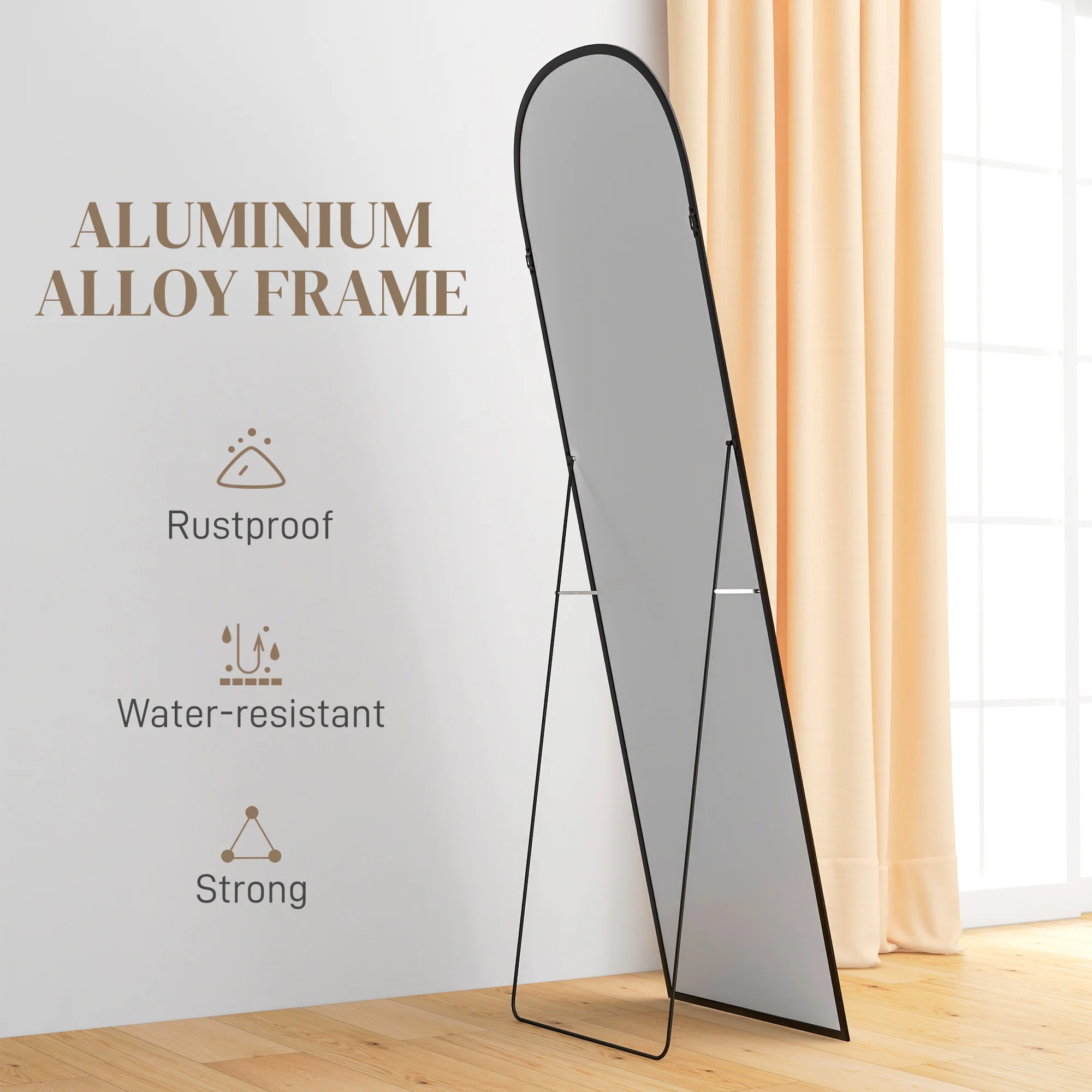 HOMCOM Full Length Mirror With Aluminium Alloy Frame Hanging Or Leaning Black - Image 6