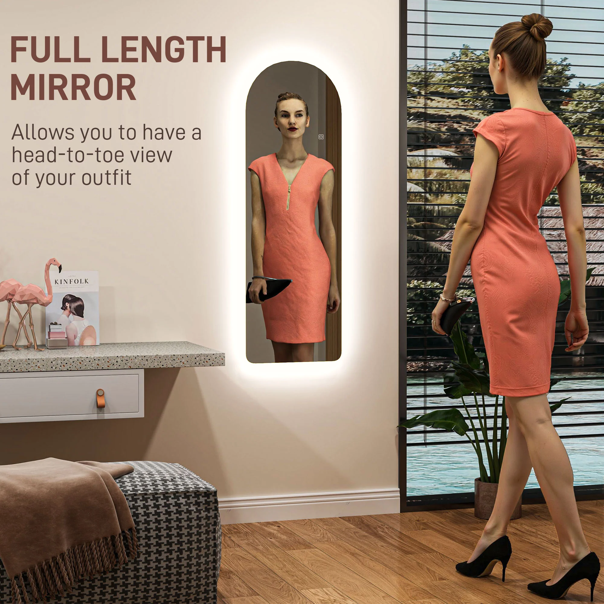 HOMCOM Full Length Wall Mirror With Lights Dimming And 3 Colour Adjustable - Image 3