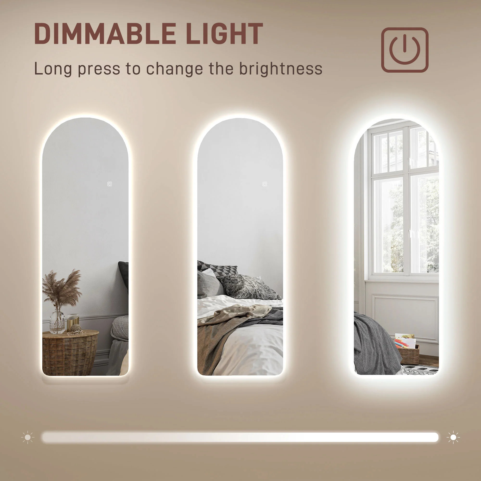 HOMCOM Full Length Wall Mirror With Lights Dimming And 3 Colour Adjustable - Image 4