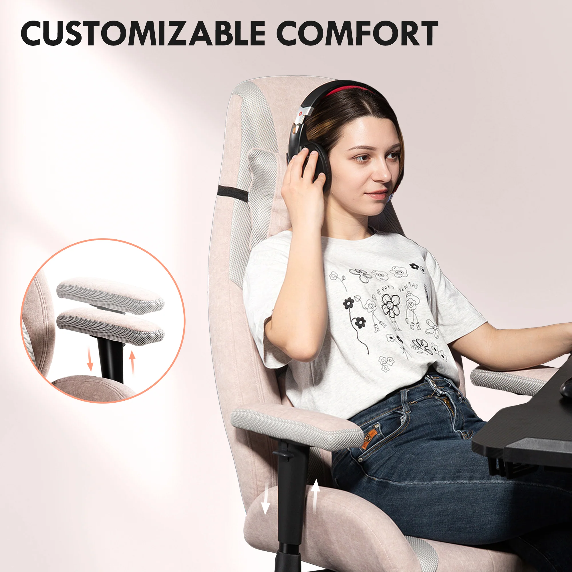 HOMCOM Gamer Computer Chair, Gaming Chair with Swivel Wheels, Pale Pink - Image 7