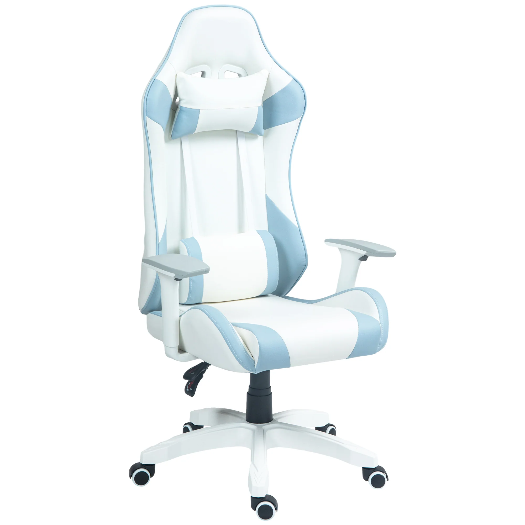 HOMCOM Gaming Chair For Adults Faux Leather Computer Chair W/ 3D Armrests - Pink/Blue - Image 10