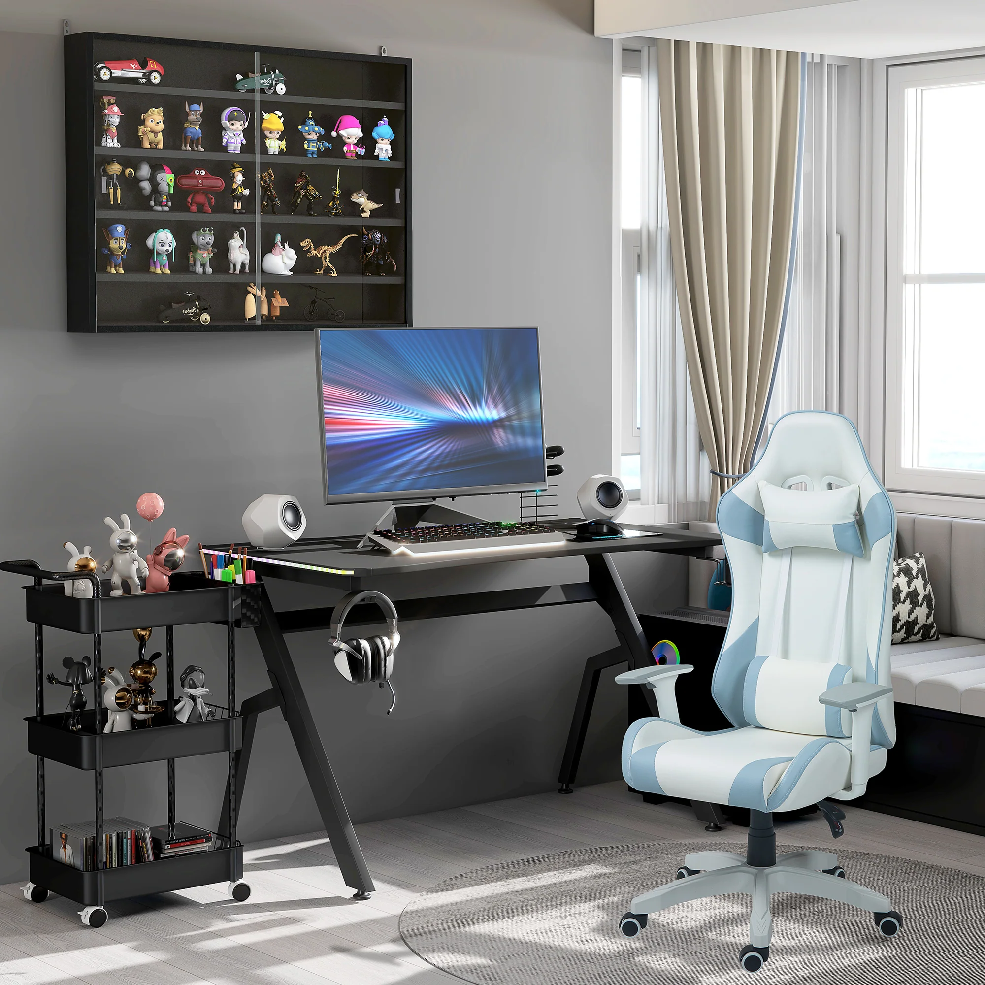 HOMCOM Gaming Chair For Adults Faux Leather Computer Chair W/ 3D Armrests - Pink/Blue - Image 17