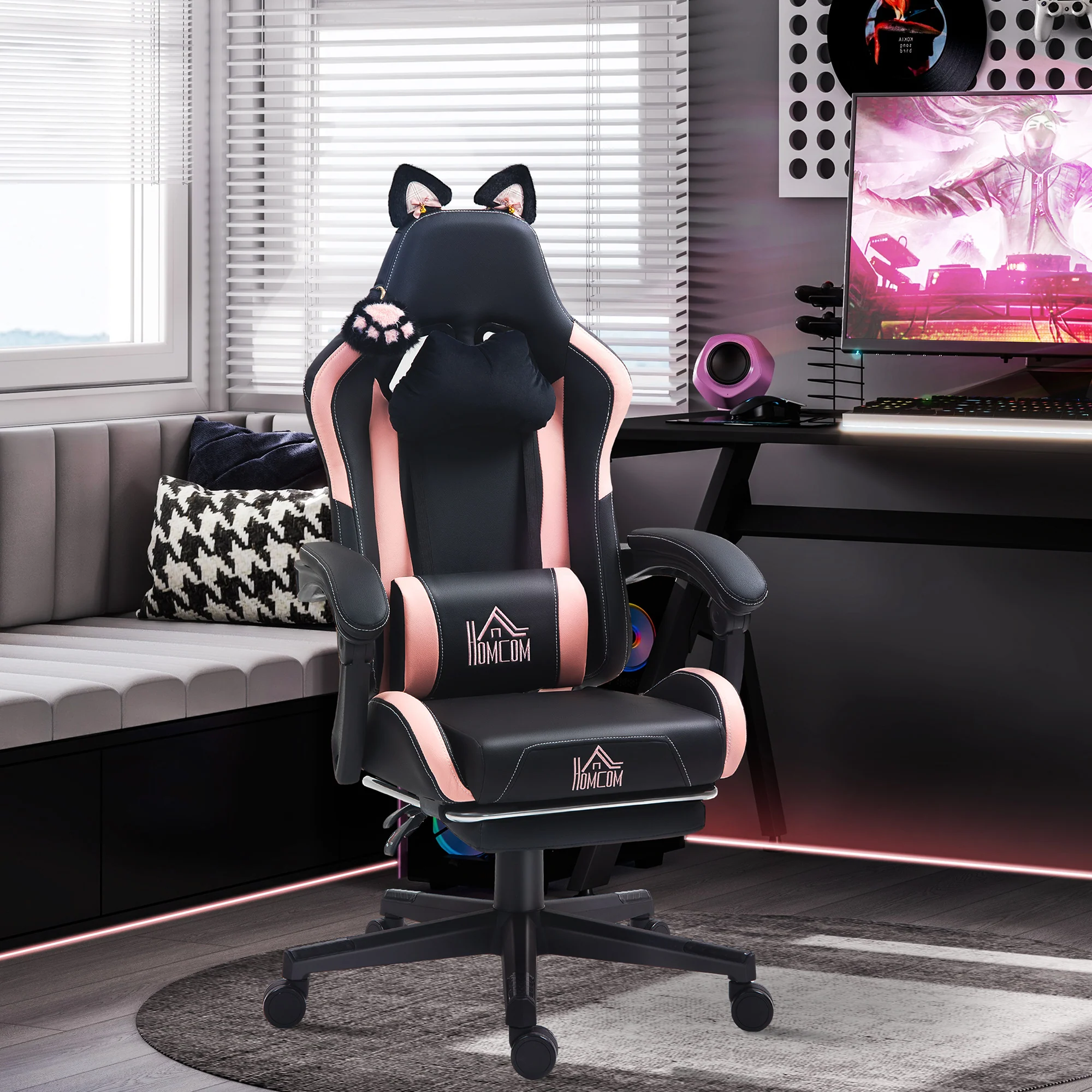 HOMCOM Gaming Chair with Footrest, Reclining Computer Chair, Black - Image 2