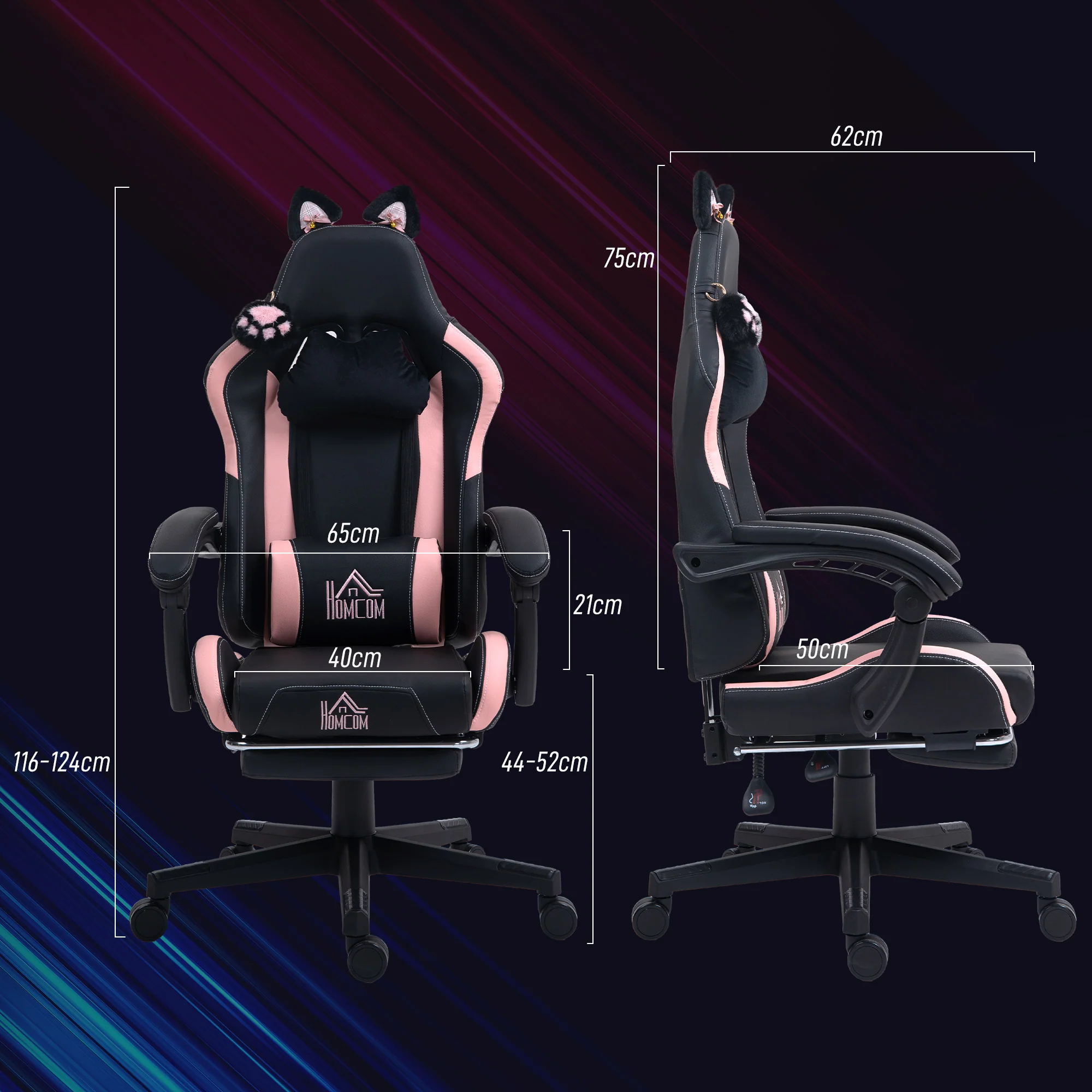 HOMCOM Gaming Chair with Footrest, Reclining Computer Chair, Black - Image 5