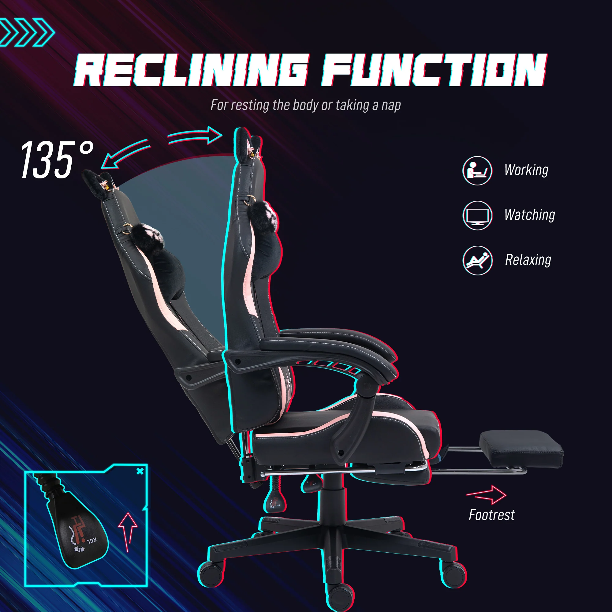 HOMCOM Gaming Chair with Footrest, Reclining Computer Chair, Black - Image 6