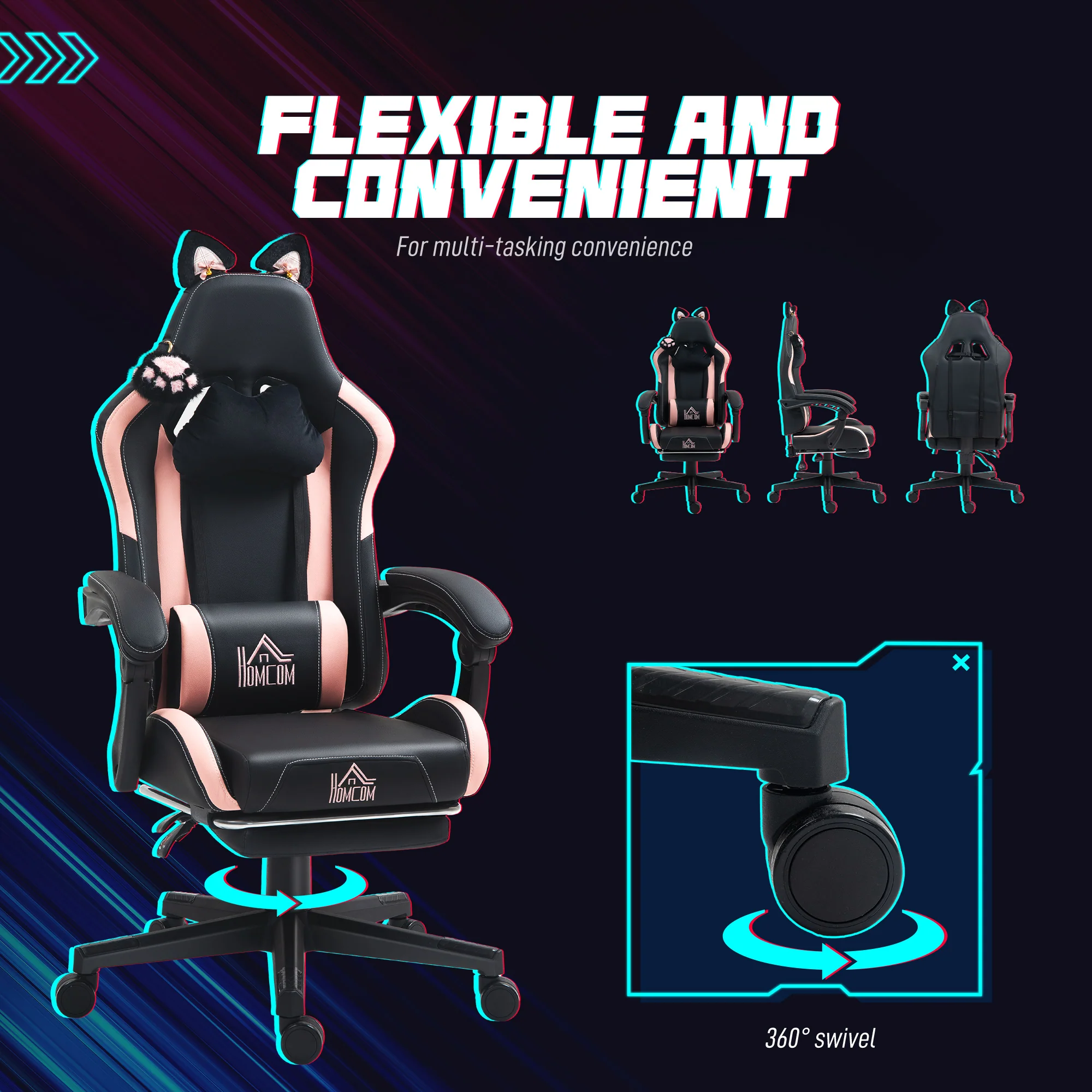 HOMCOM Gaming Chair with Footrest, Reclining Computer Chair, Black - Image 7