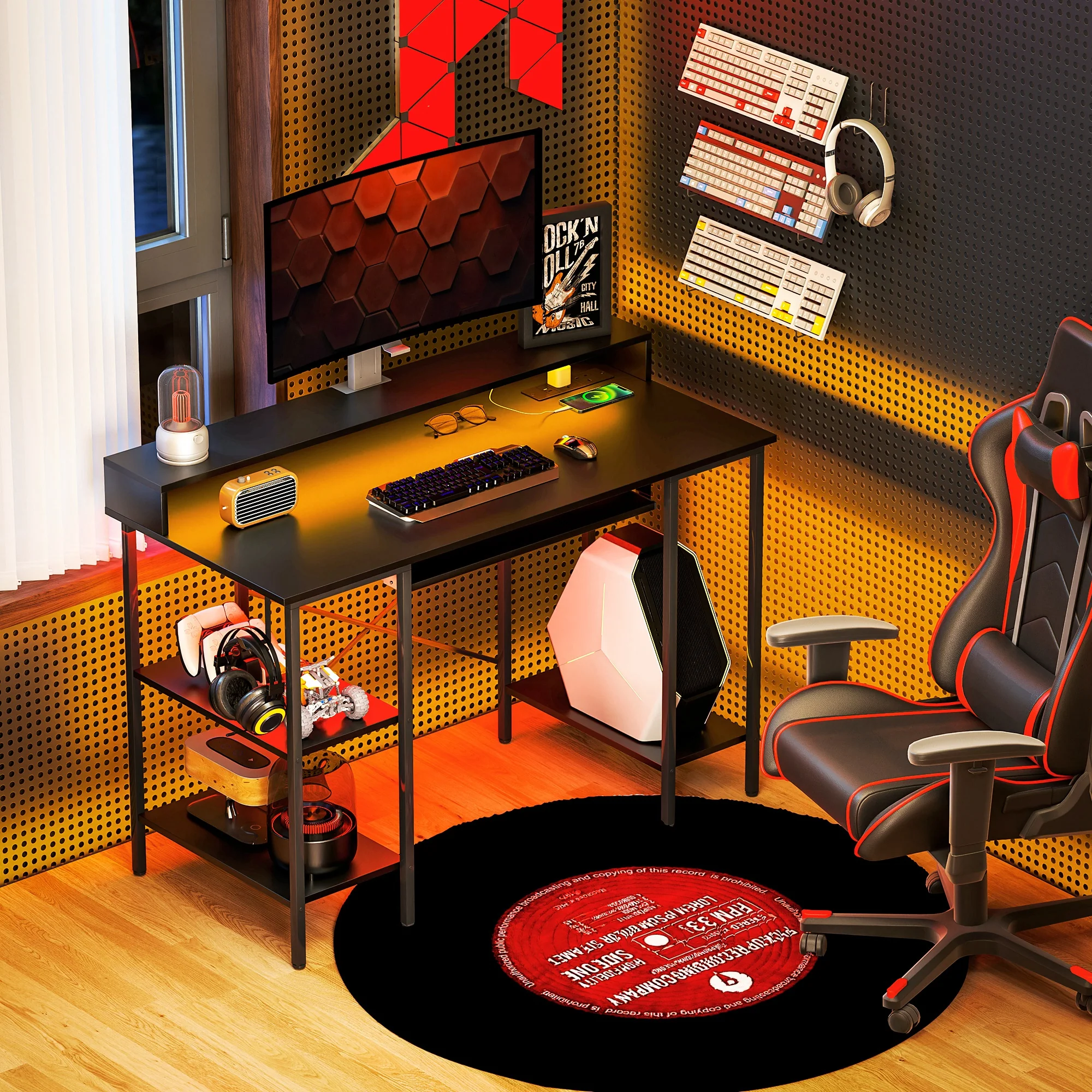 HOMCOM Gaming Desk with Monitor Stand and Sliding Keyboard Tray - Image 2