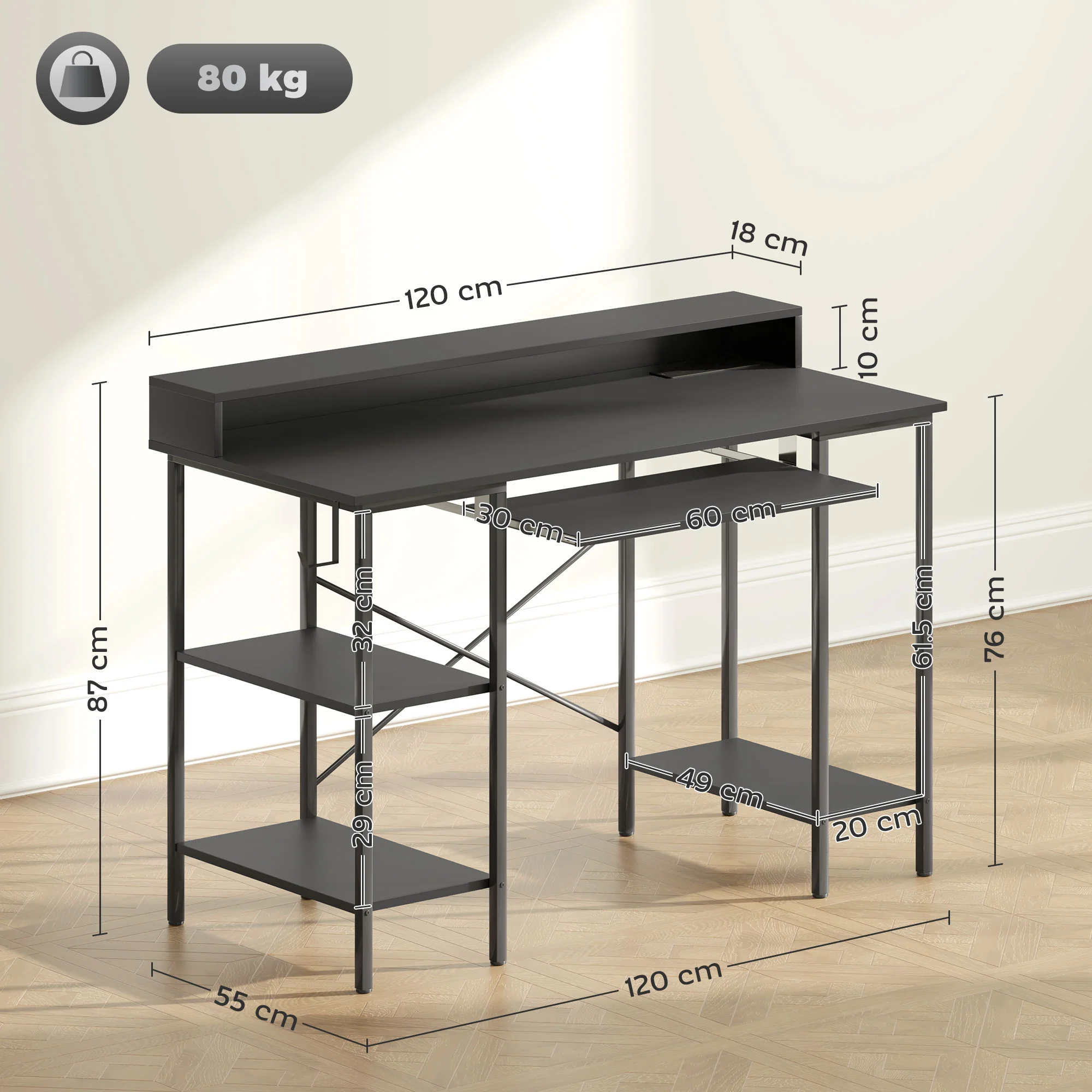 HOMCOM Gaming Desk with Monitor Stand and Sliding Keyboard Tray - Image 5