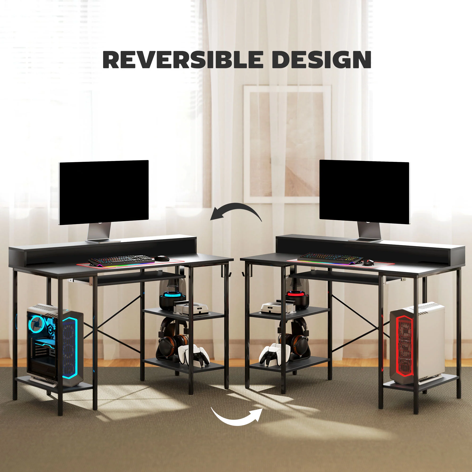 HOMCOM Gaming Desk with Monitor Stand and Sliding Keyboard Tray - Image 7