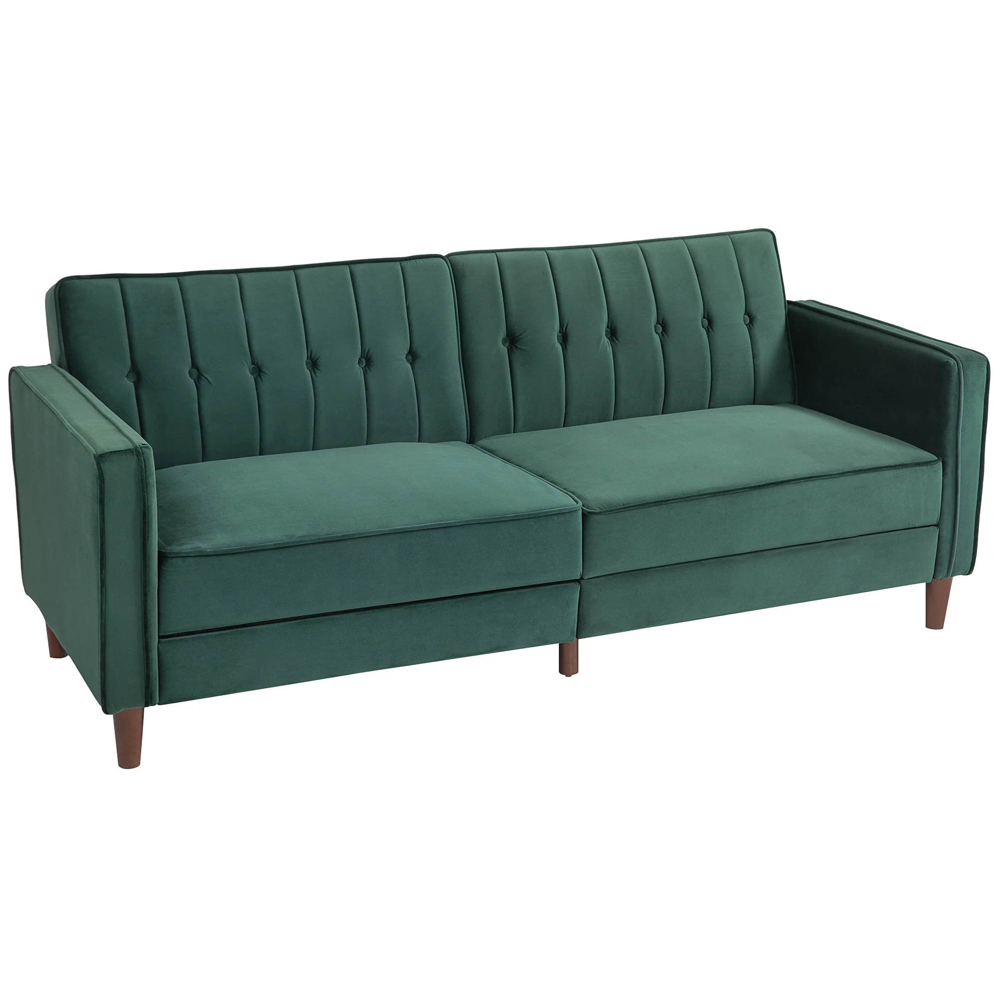 HOMCOM Green Convertible Sofa Futon Velvet-Touch Tufted Couch Sofa Bed - Image 2