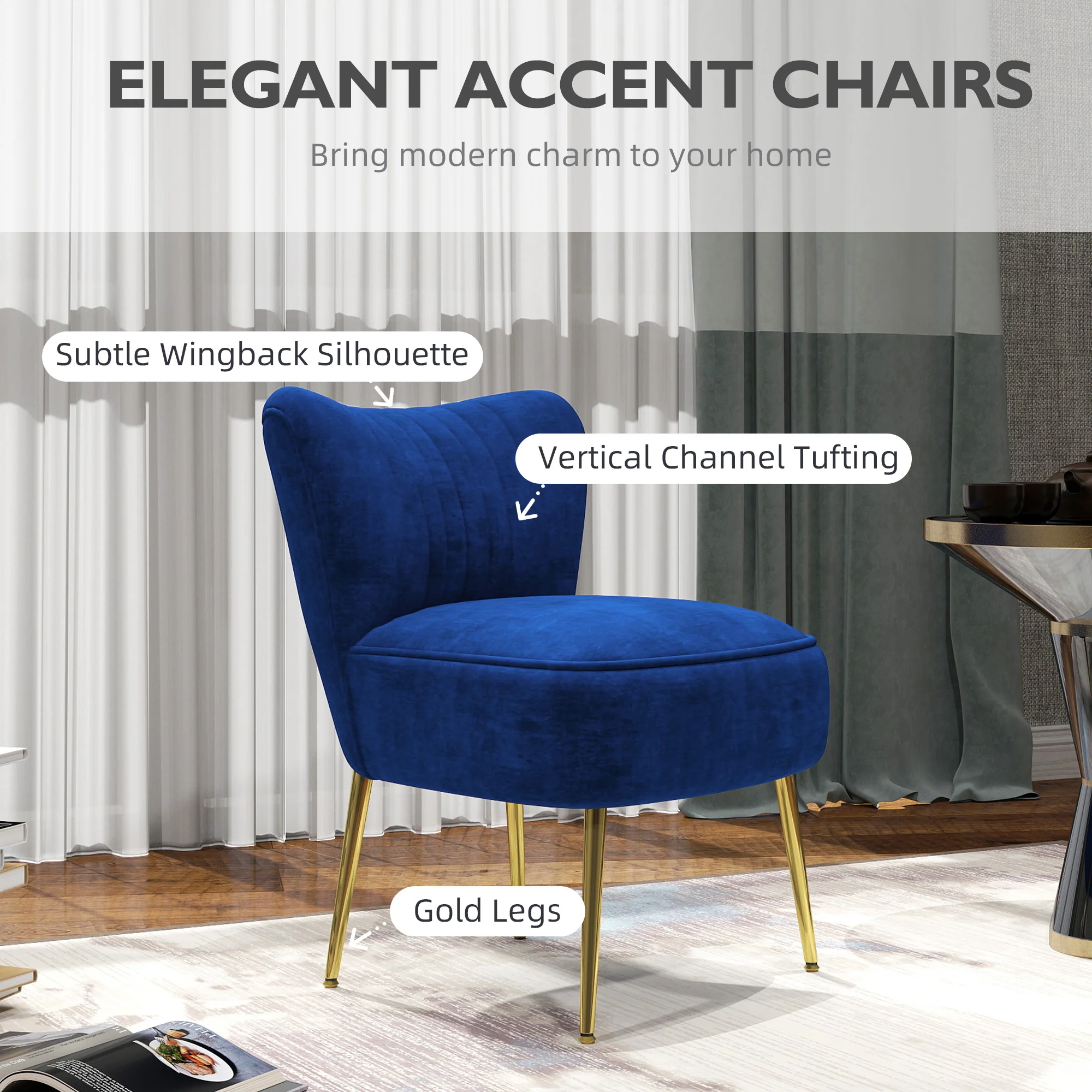 HOMCOM Accent Chair Wingback Armless Chair For Bedroom - Image 12
