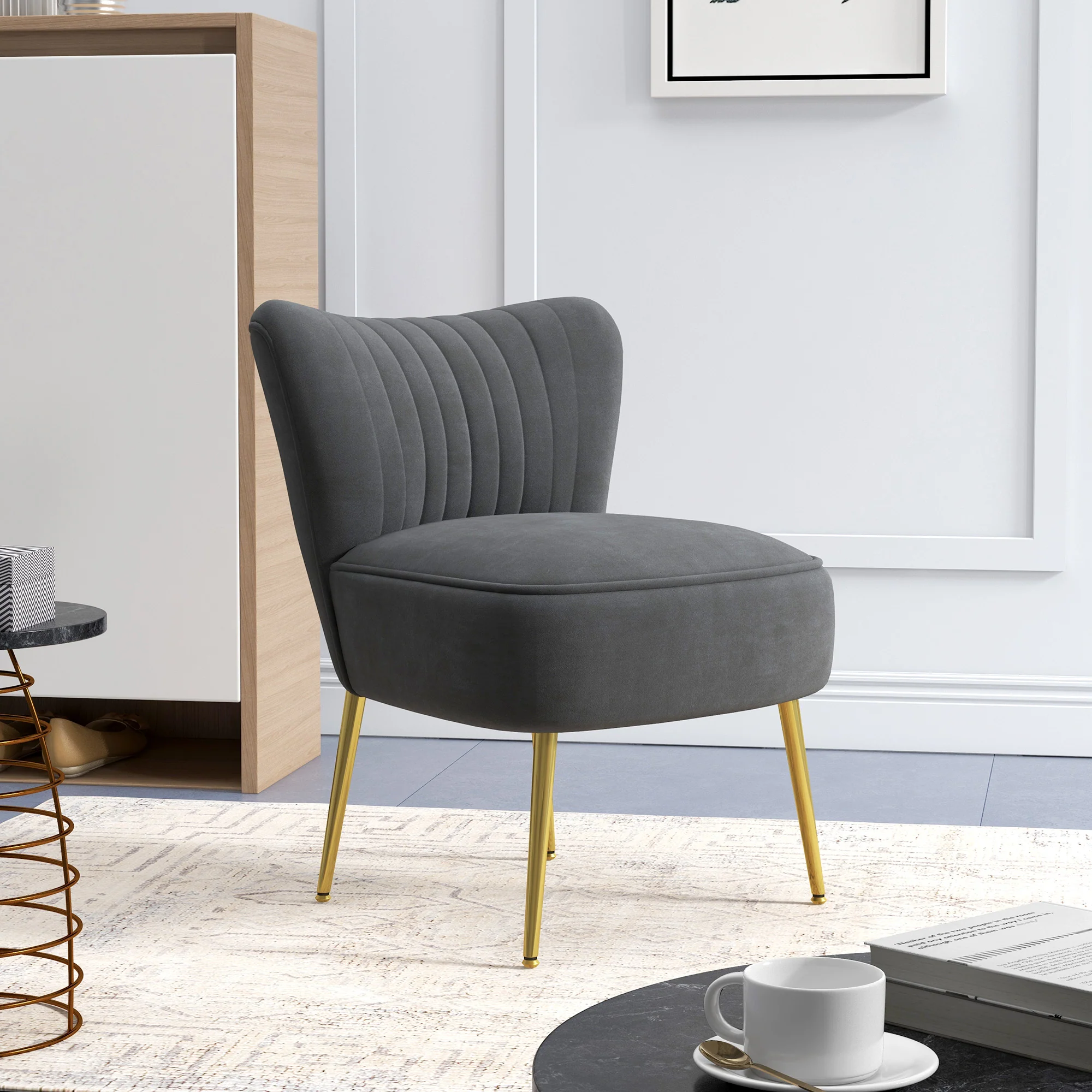 HOMCOM Accent Chair Wingback Armless Chair For Bedroom - Image 2