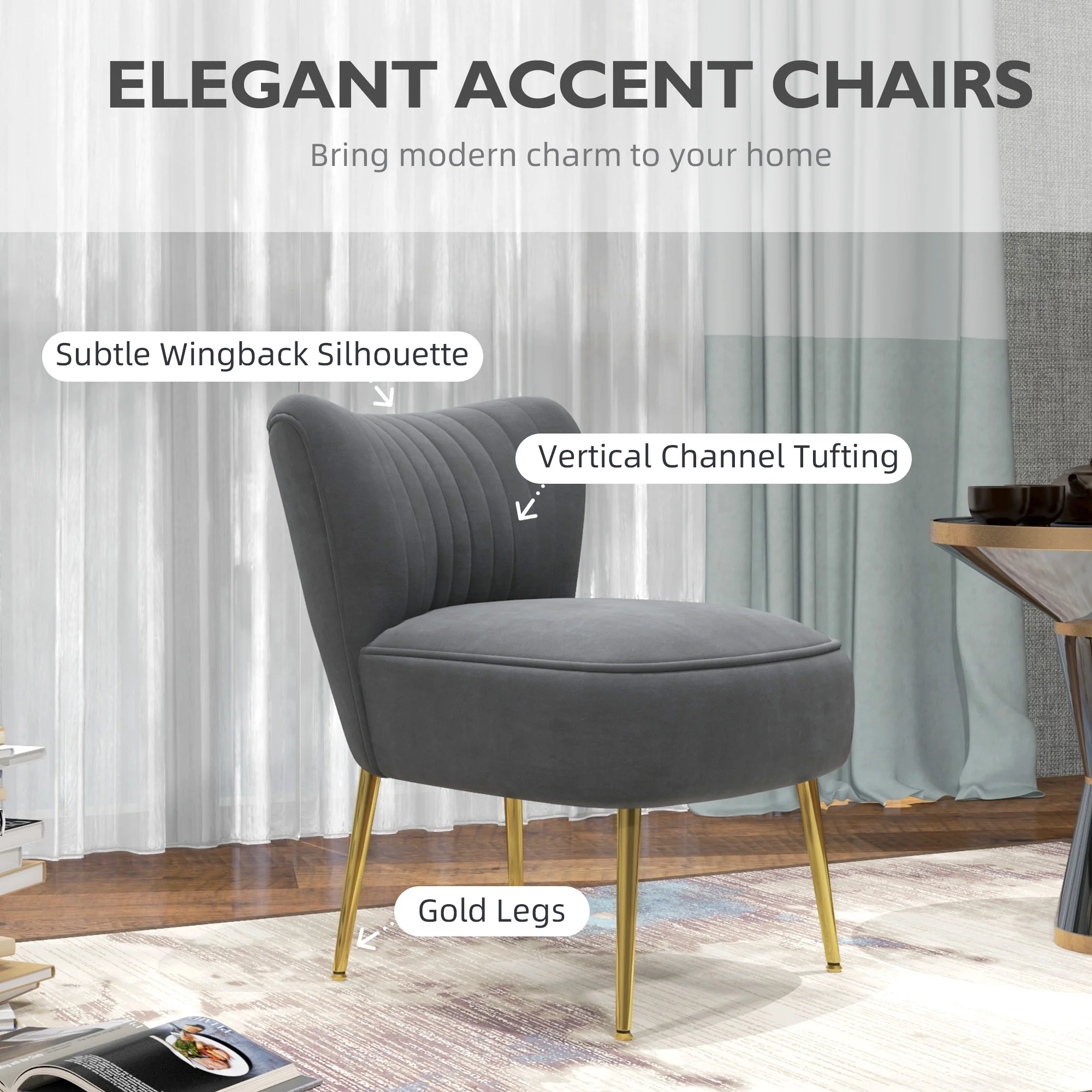 HOMCOM Accent Chair Wingback Armless Chair For Bedroom - Image 3