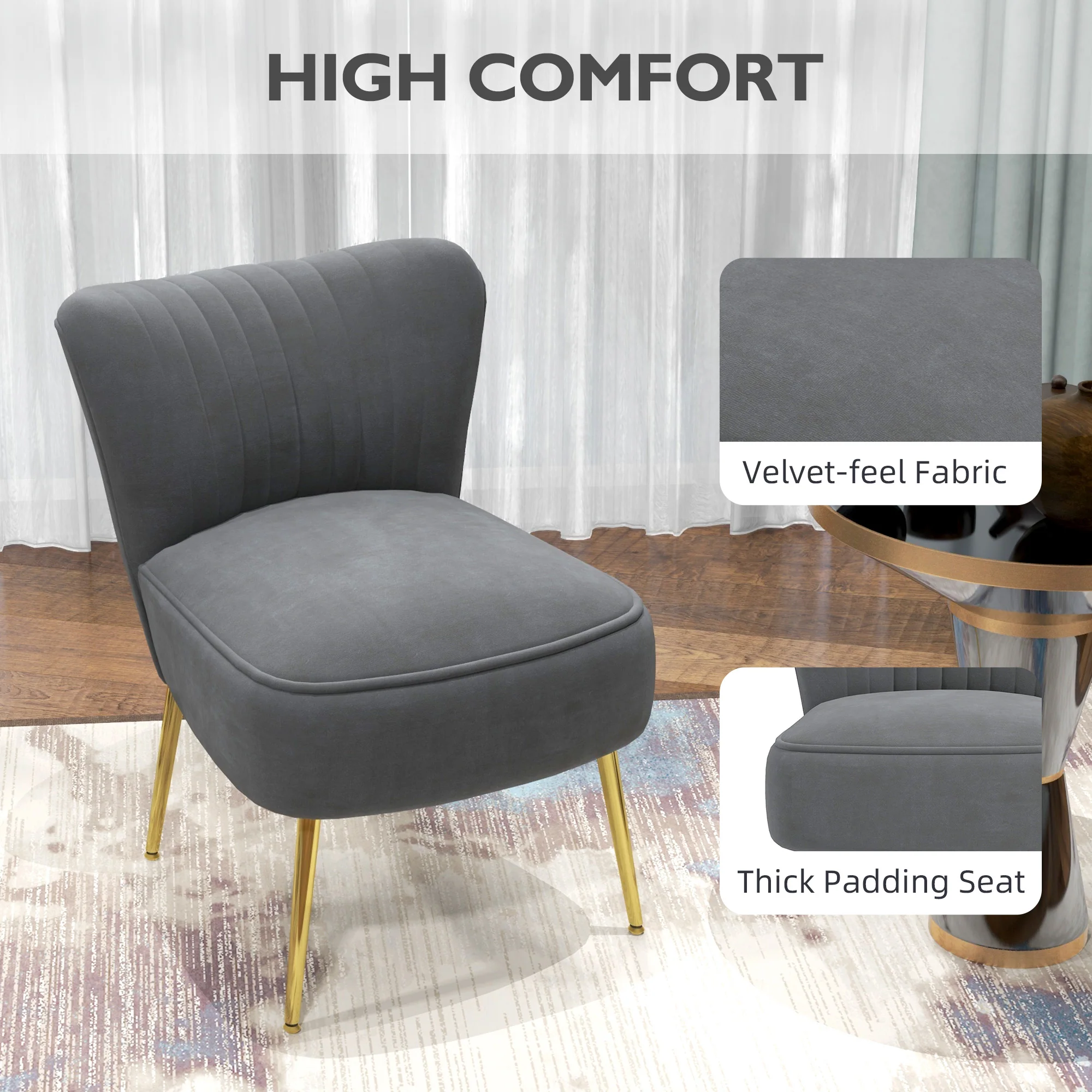 HOMCOM Accent Chair Wingback Armless Chair For Bedroom - Image 4
