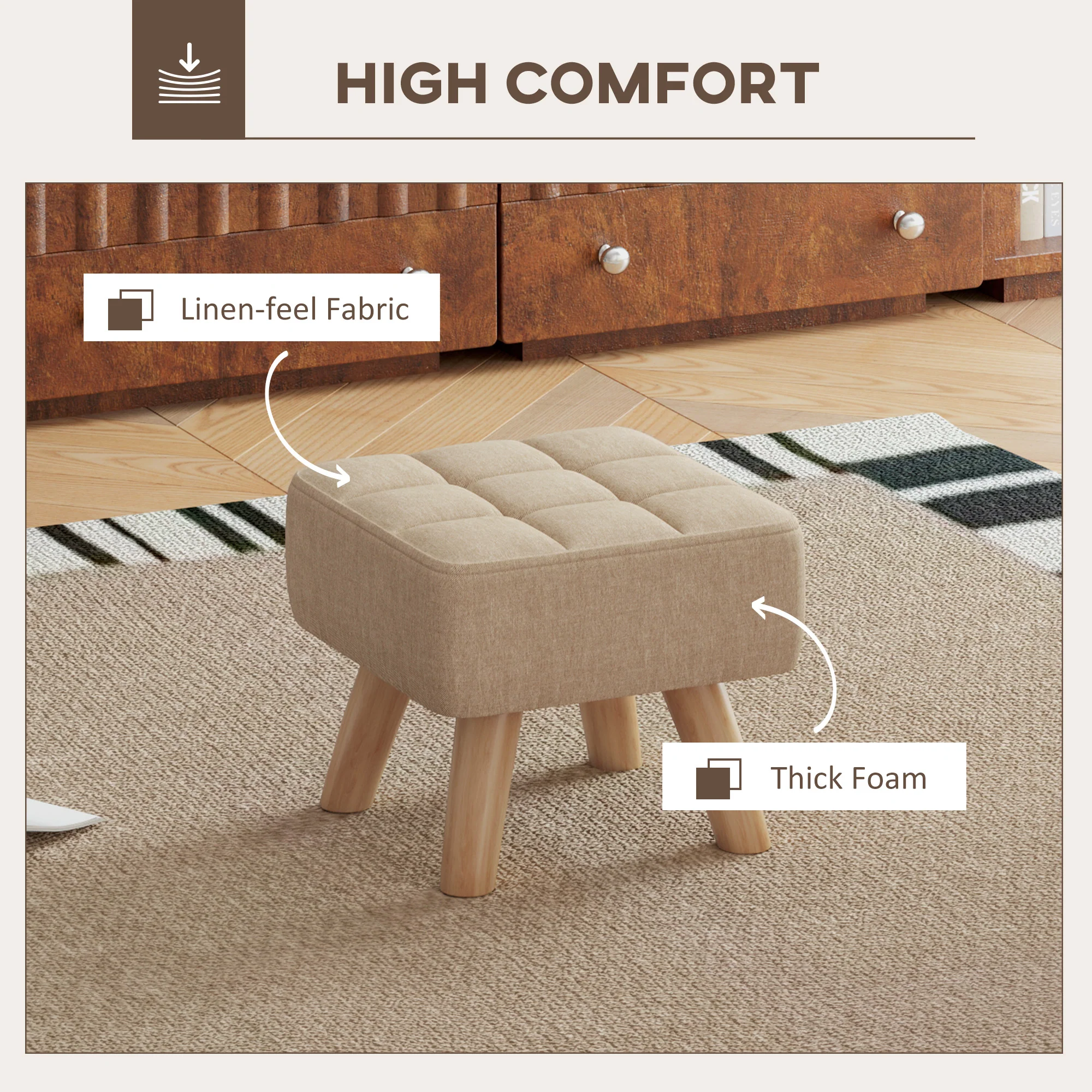 HOMCOM Grey Modern Footstool, Fabric Foot Rest With Rubber Wood Legs - Image 13