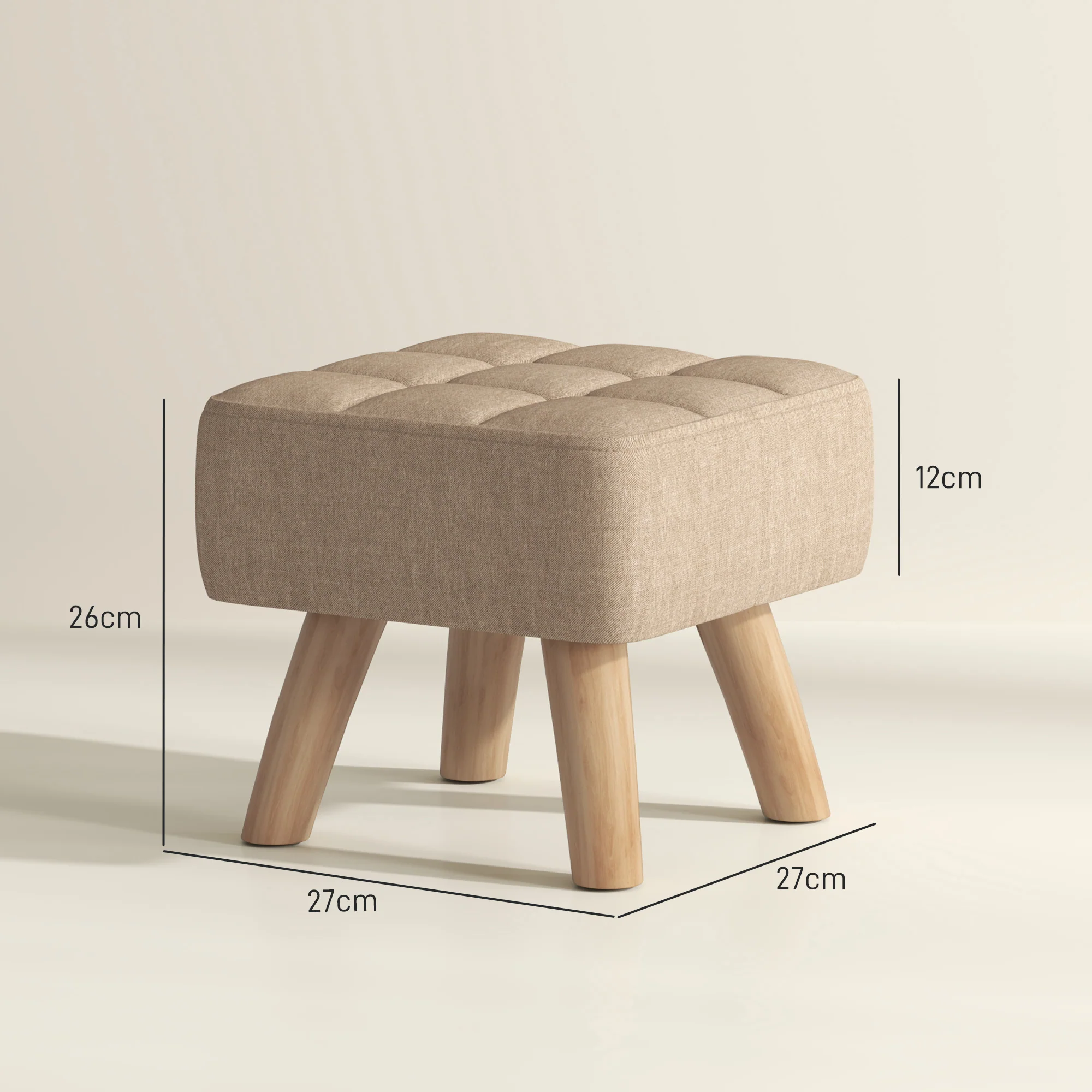 HOMCOM Grey Modern Footstool, Fabric Foot Rest With Rubber Wood Legs - Image 14