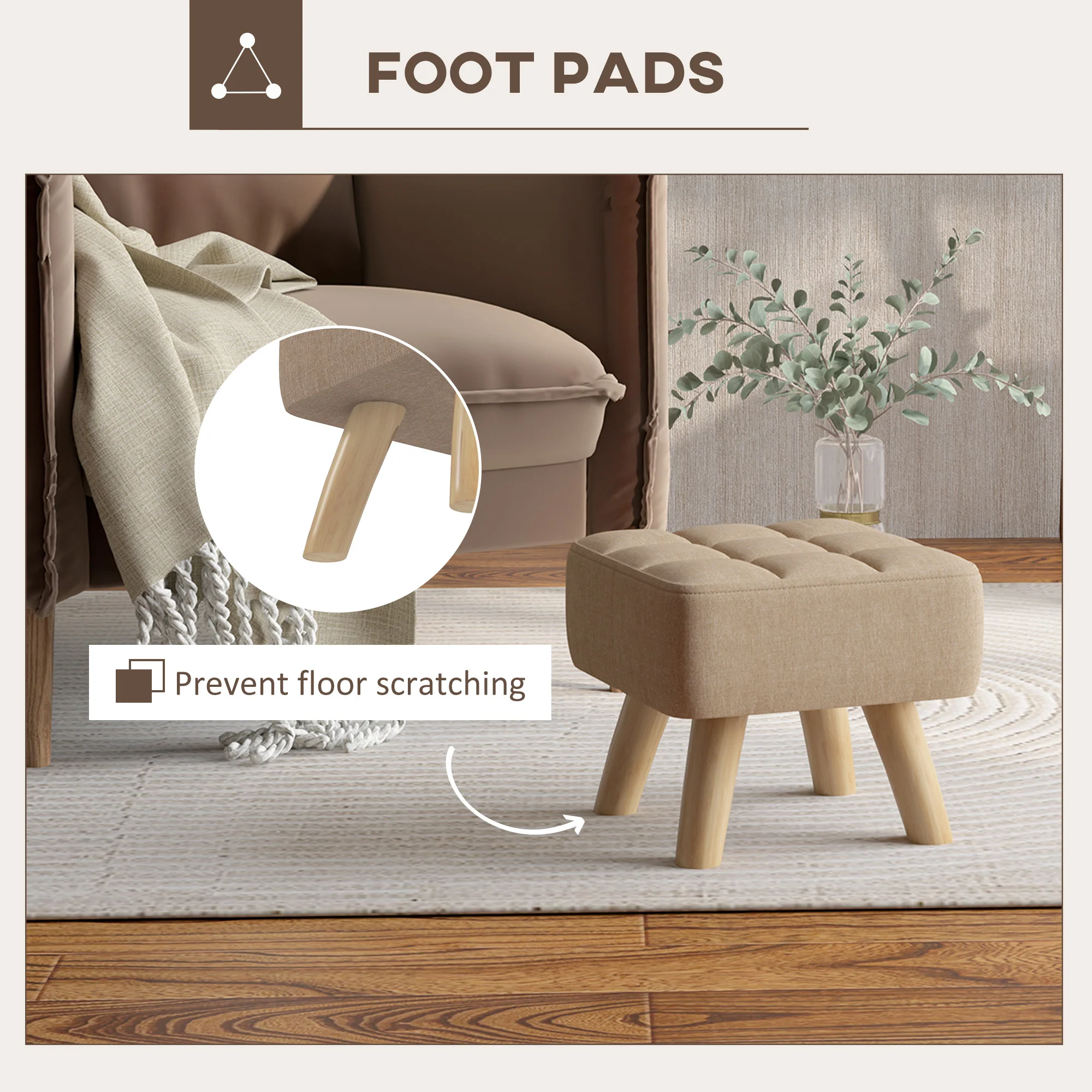HOMCOM Grey Modern Footstool, Fabric Foot Rest With Rubber Wood Legs - Image 15