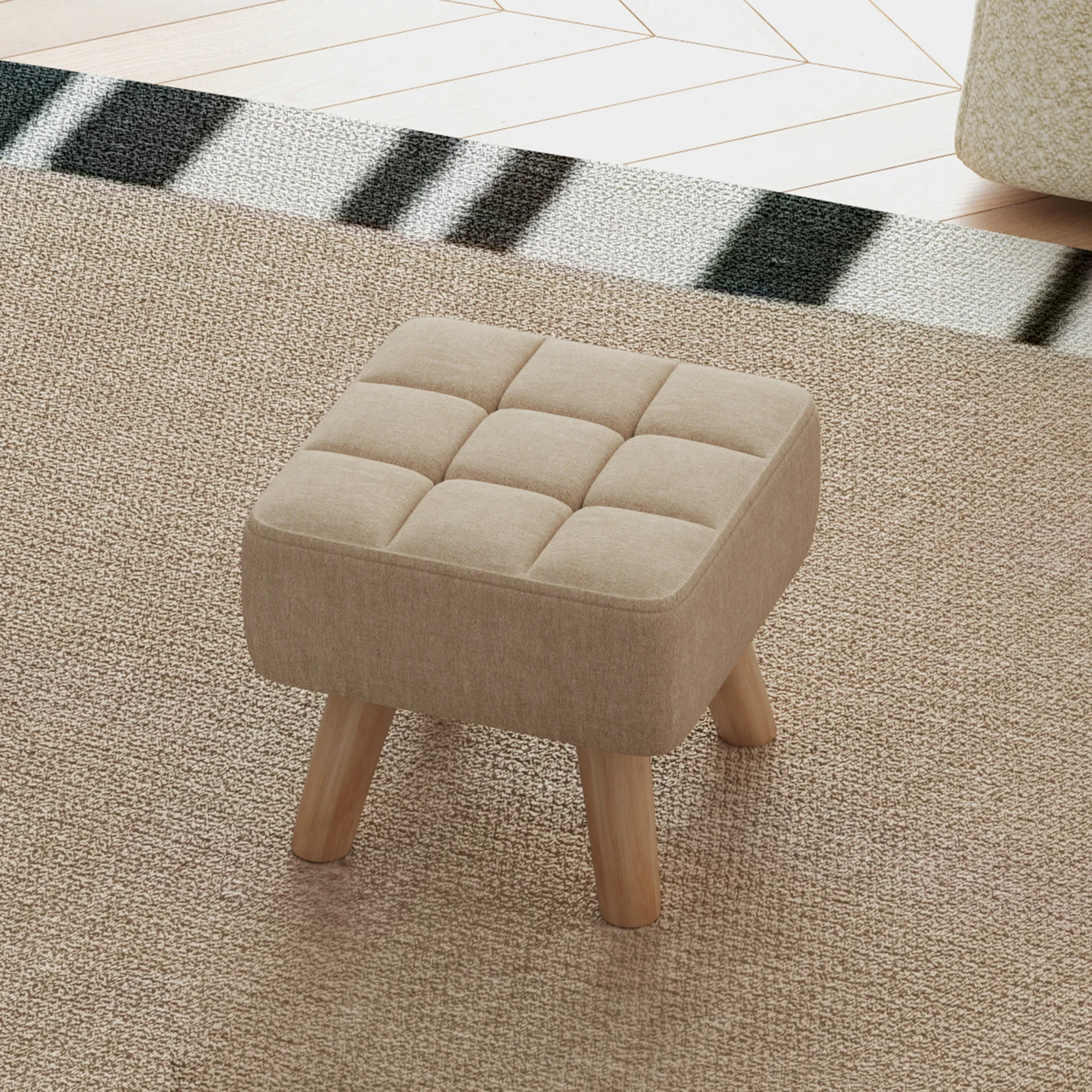 HOMCOM Grey Modern Footstool, Fabric Foot Rest With Rubber Wood Legs - Image 16