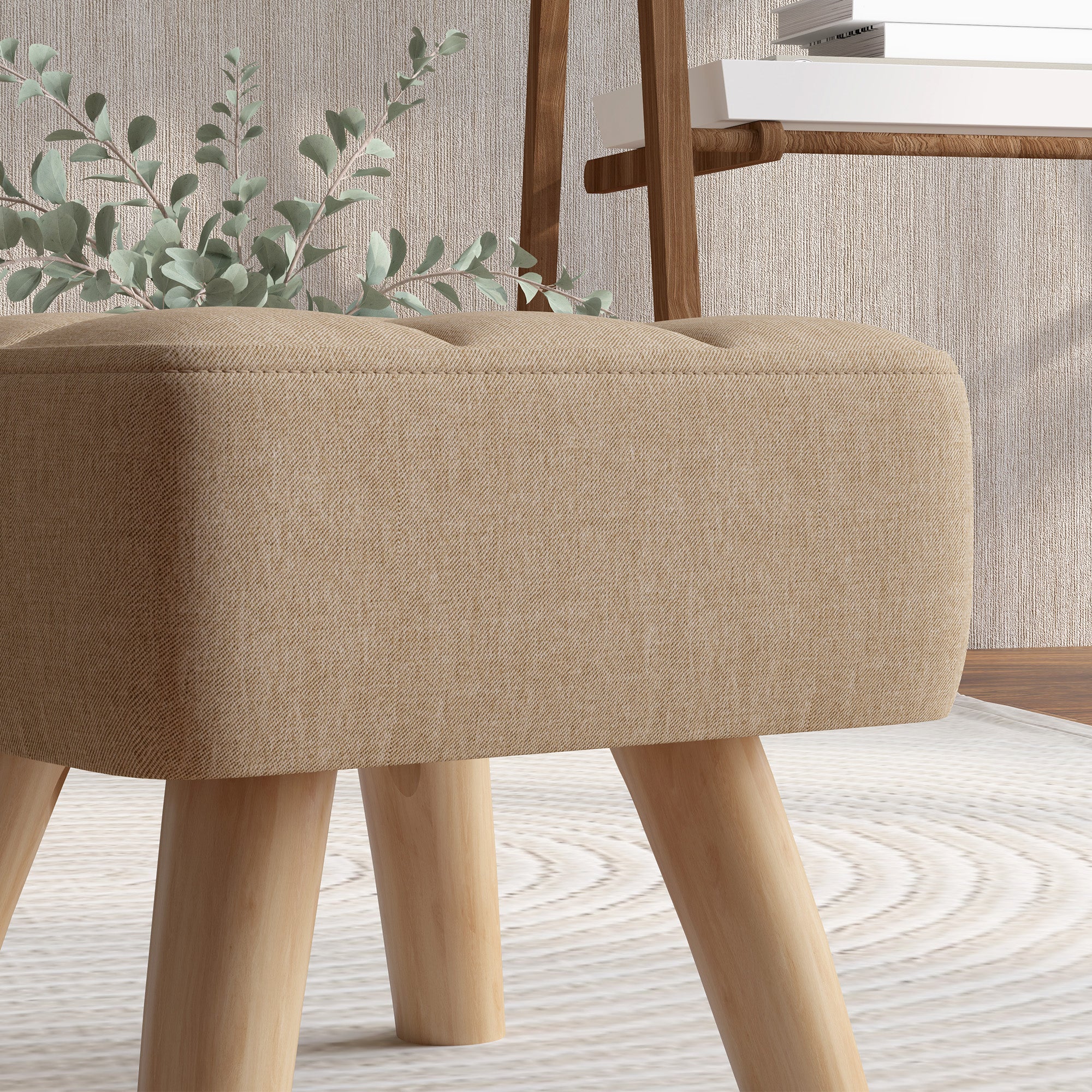 HOMCOM Grey Modern Footstool, Fabric Foot Rest With Rubber Wood Legs - Image 17