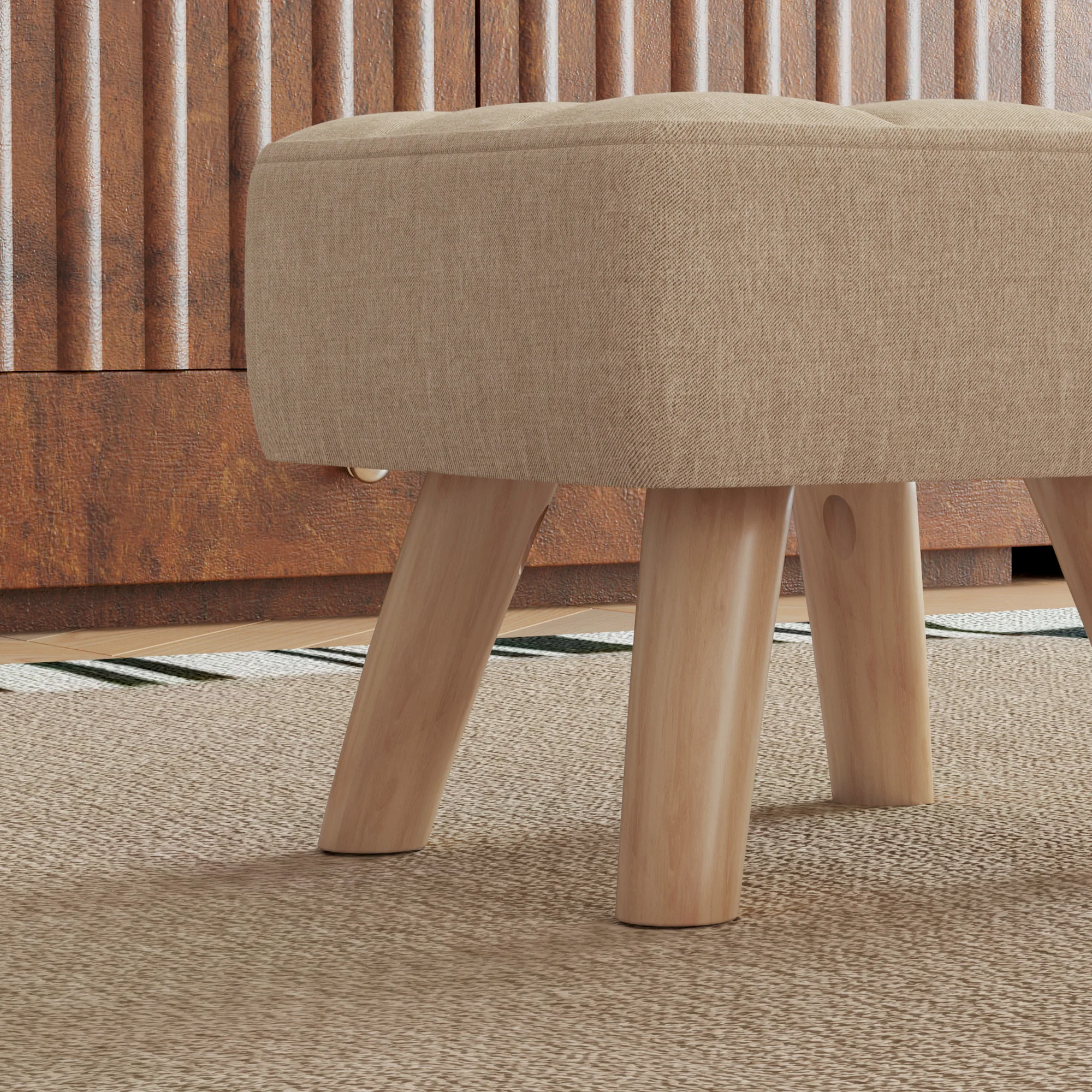 HOMCOM Grey Modern Footstool, Fabric Foot Rest With Rubber Wood Legs - Image 18