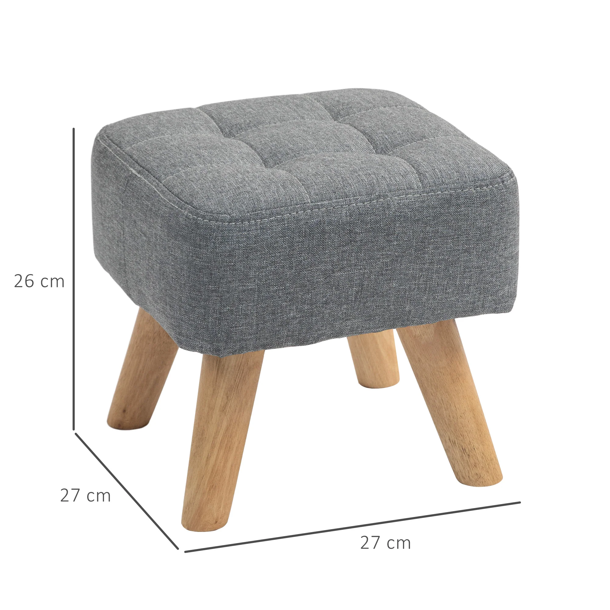 HOMCOM Grey Modern Footstool, Fabric Foot Rest With Rubber Wood Legs - Image 5