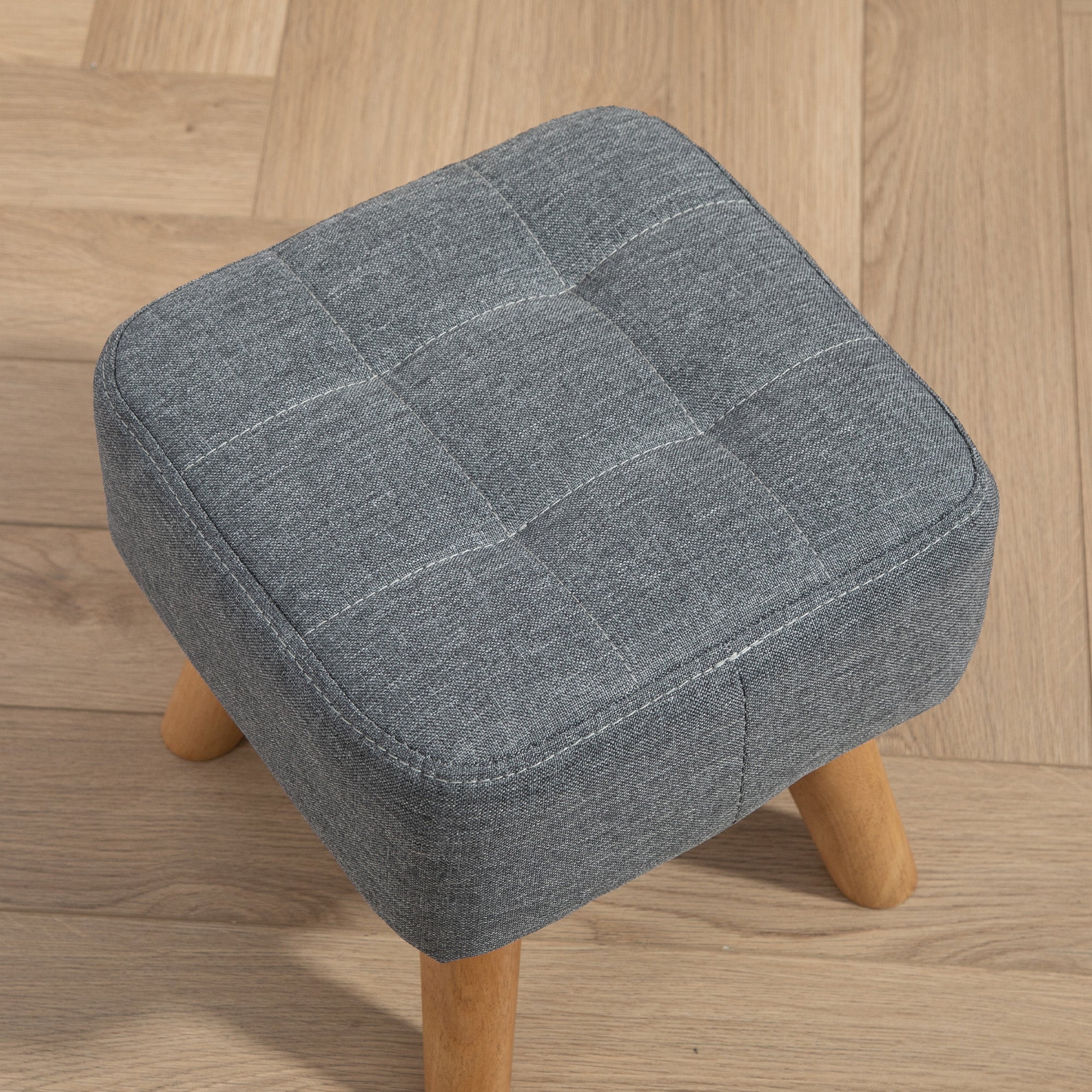 HOMCOM Grey Modern Footstool, Fabric Foot Rest With Rubber Wood Legs - Image 8
