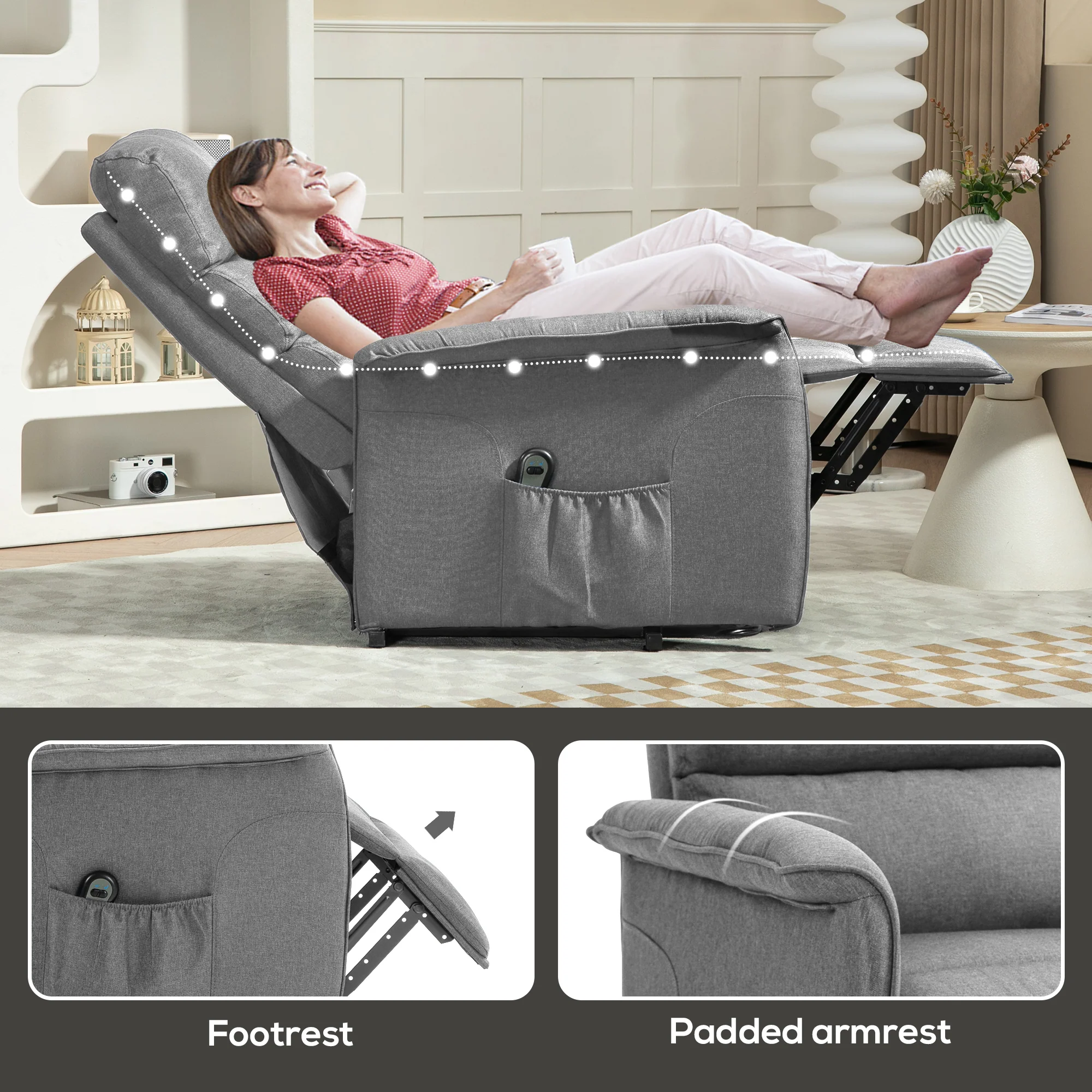 HOMCOM Grey Power Lift Recliner Electric Reclining Chair With Remote - Image 18