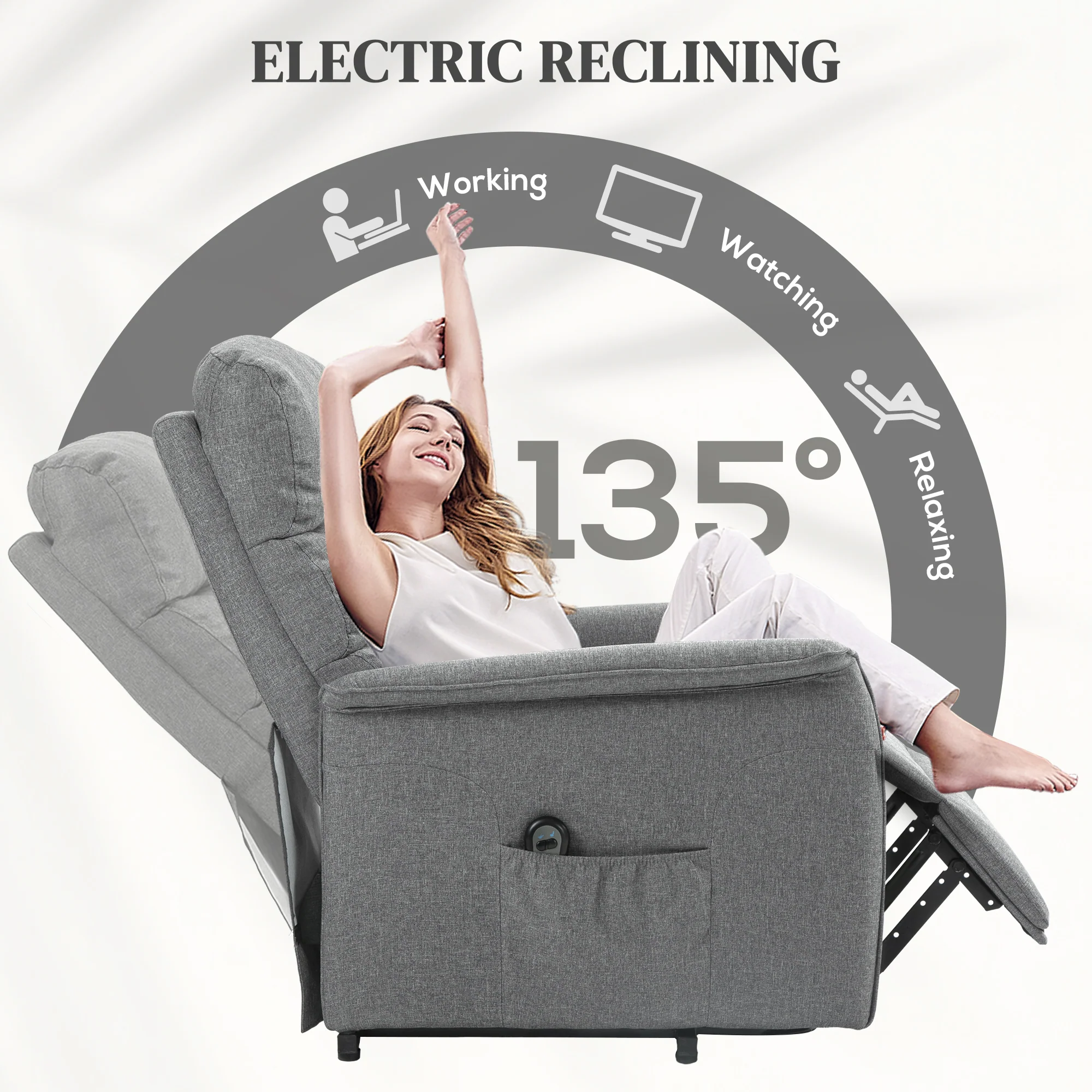 HOMCOM Grey Power Lift Recliner Electric Reclining Chair With Remote - Image 23